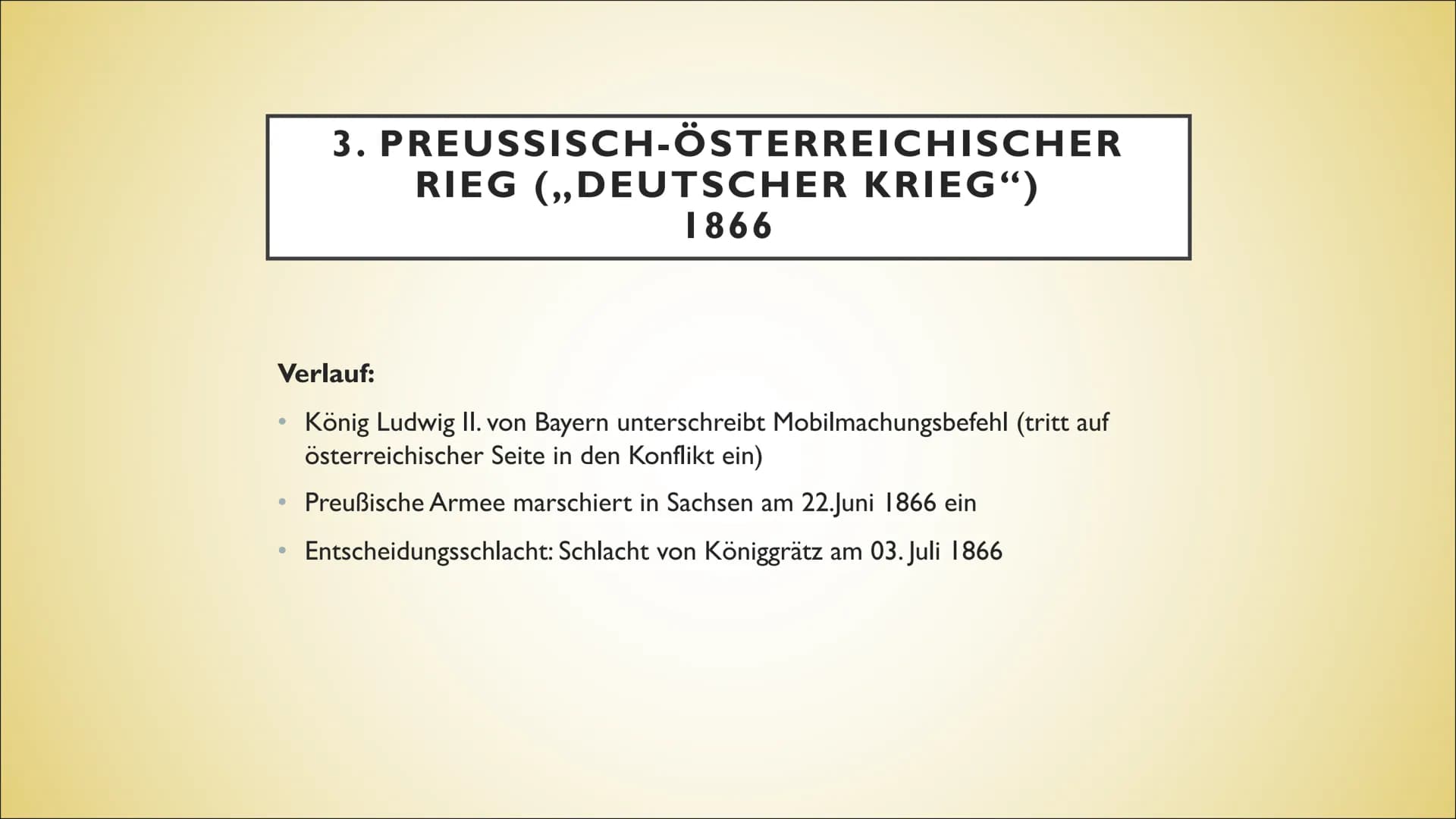 DIE EINIGUNGSKRIEGE
DEUTSCHLANDS UNTER OTTO VON
BISMARCK ●
●
●
●
●
●
1.Ausgangslage
2. Deutsch-Dänischer Krieg
3. Preußisch-Österreichischer