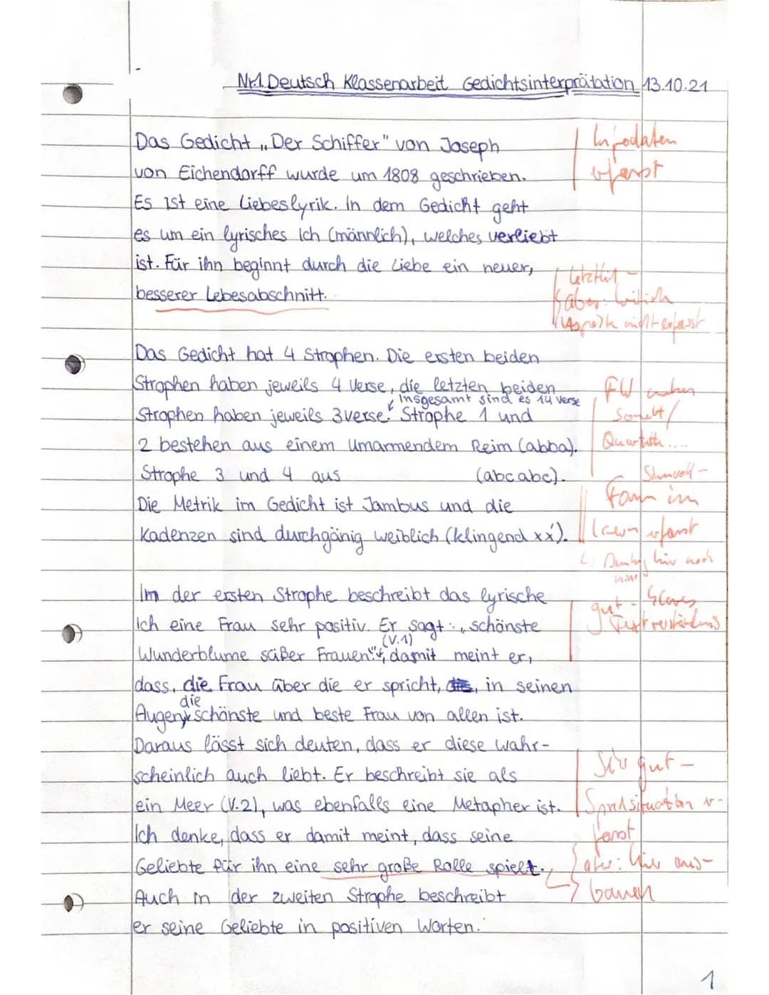 Klasse 11/3
Name:
Beurteilung:
Einleitung (Textinformation, Darstellung des Themas/
Deutungshypothese)
Klassenarbeit Nr. 1
Hauptteil und Sch