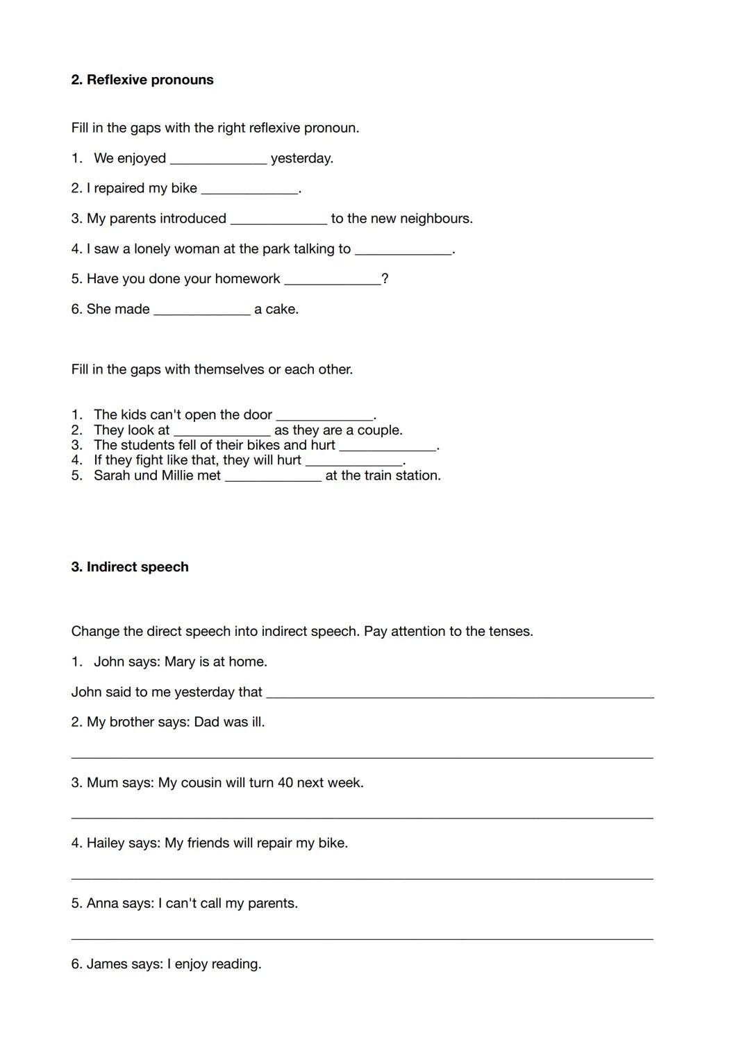 Mock exam about past perfect, reflexive pronouns and indirect speech
1. Past Perfect
Fill in the gaps with the right 3rd form of the followi