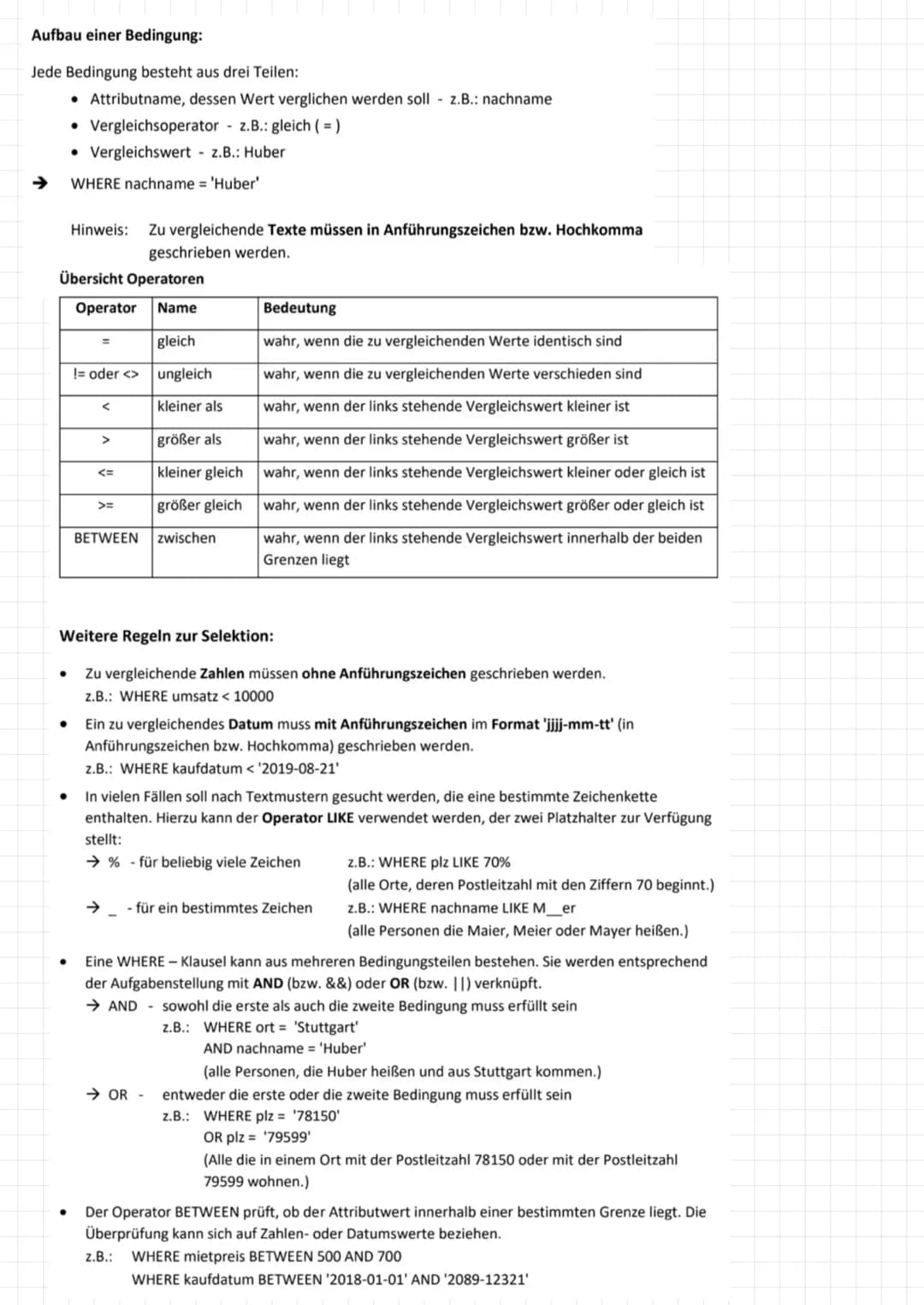 Informatik Lemzettel 1
1. Grundbegriffe
Datensatz:
Attribut:
Mehrere Datenfelder einer Datenbanktabelle, die Informationen zu einem
Datenobj