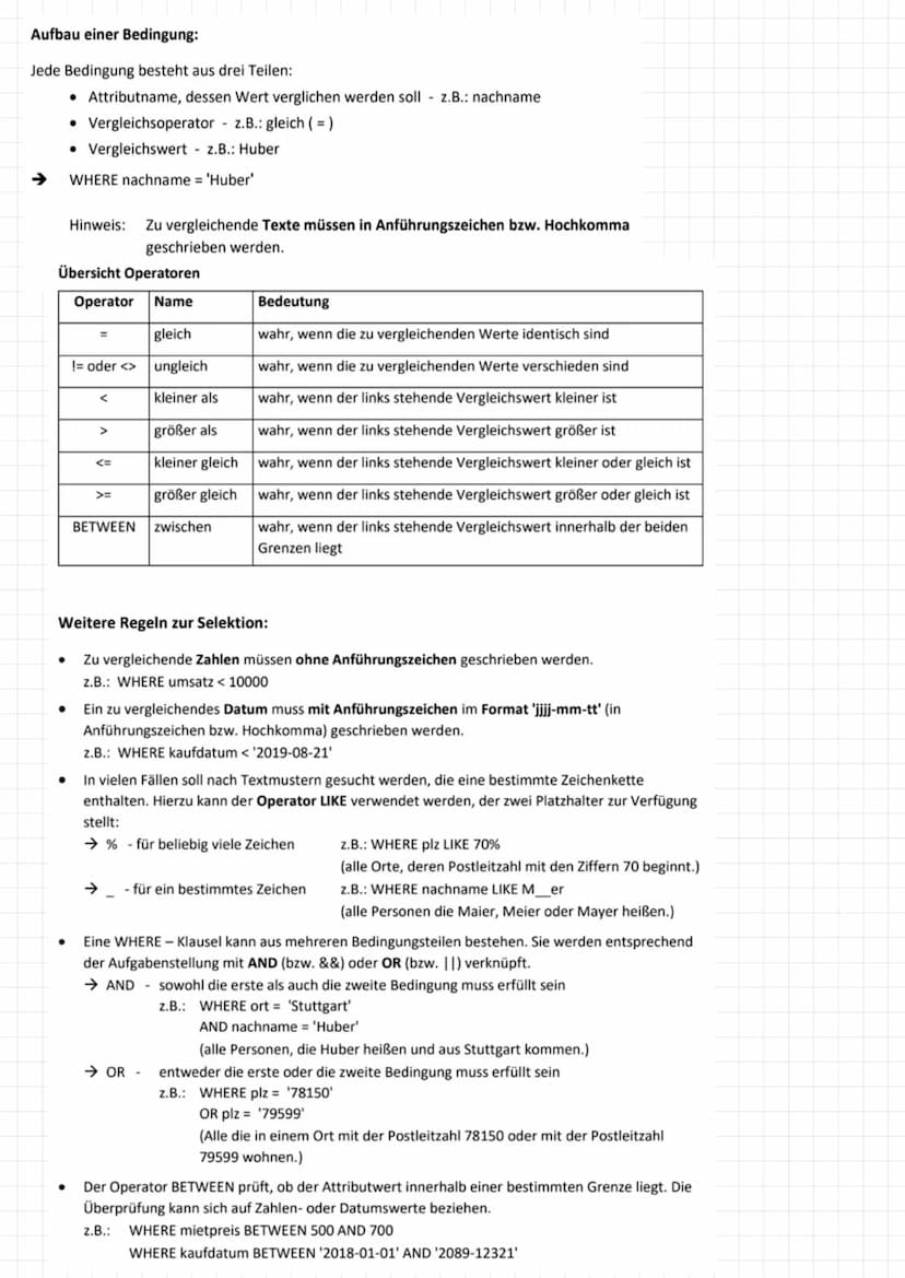 Informatik Lemzettel 1
1. Grundbegriffe
Datensatz:
Attribut:
Mehrere Datenfelder einer Datenbanktabelle, die Informationen zu einem
Datenobj