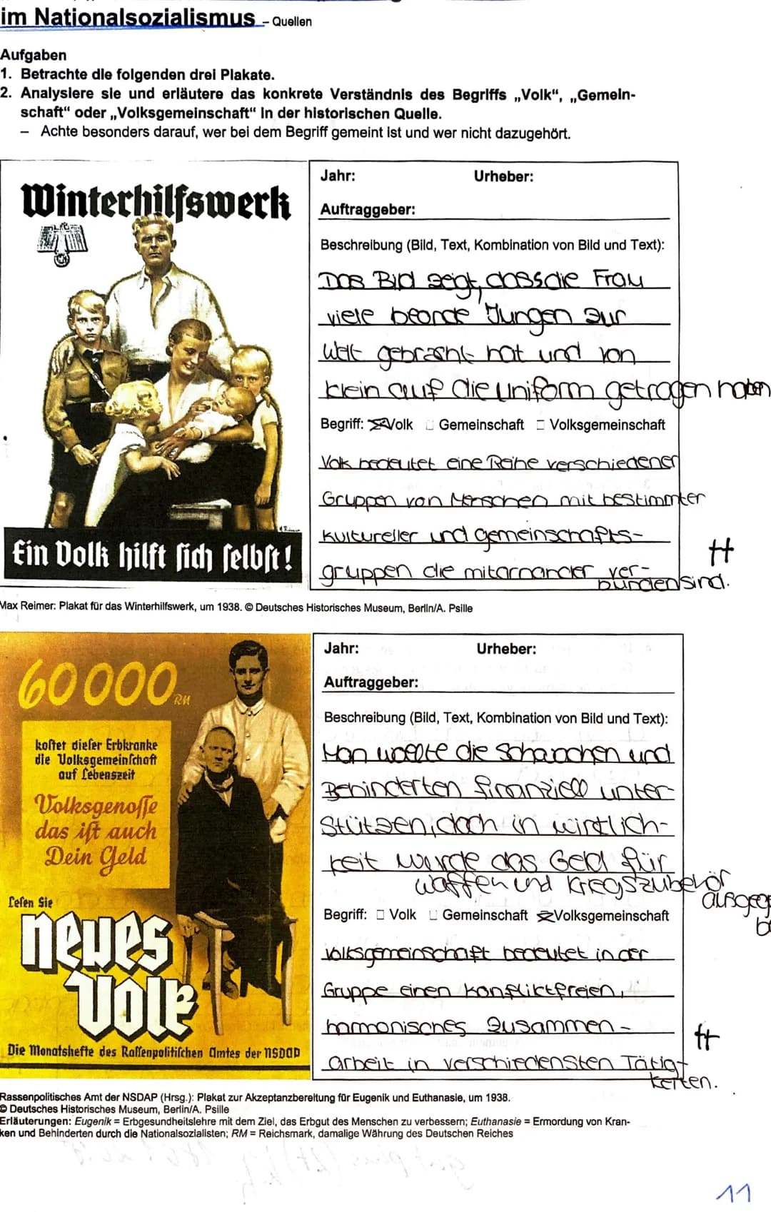 im Nationalsozialismus - Quellen
Aufgaben
1. Betrachte die folgenden drei Plakate.
2. Analysiere sie und erläutere das konkrete Verständnis 