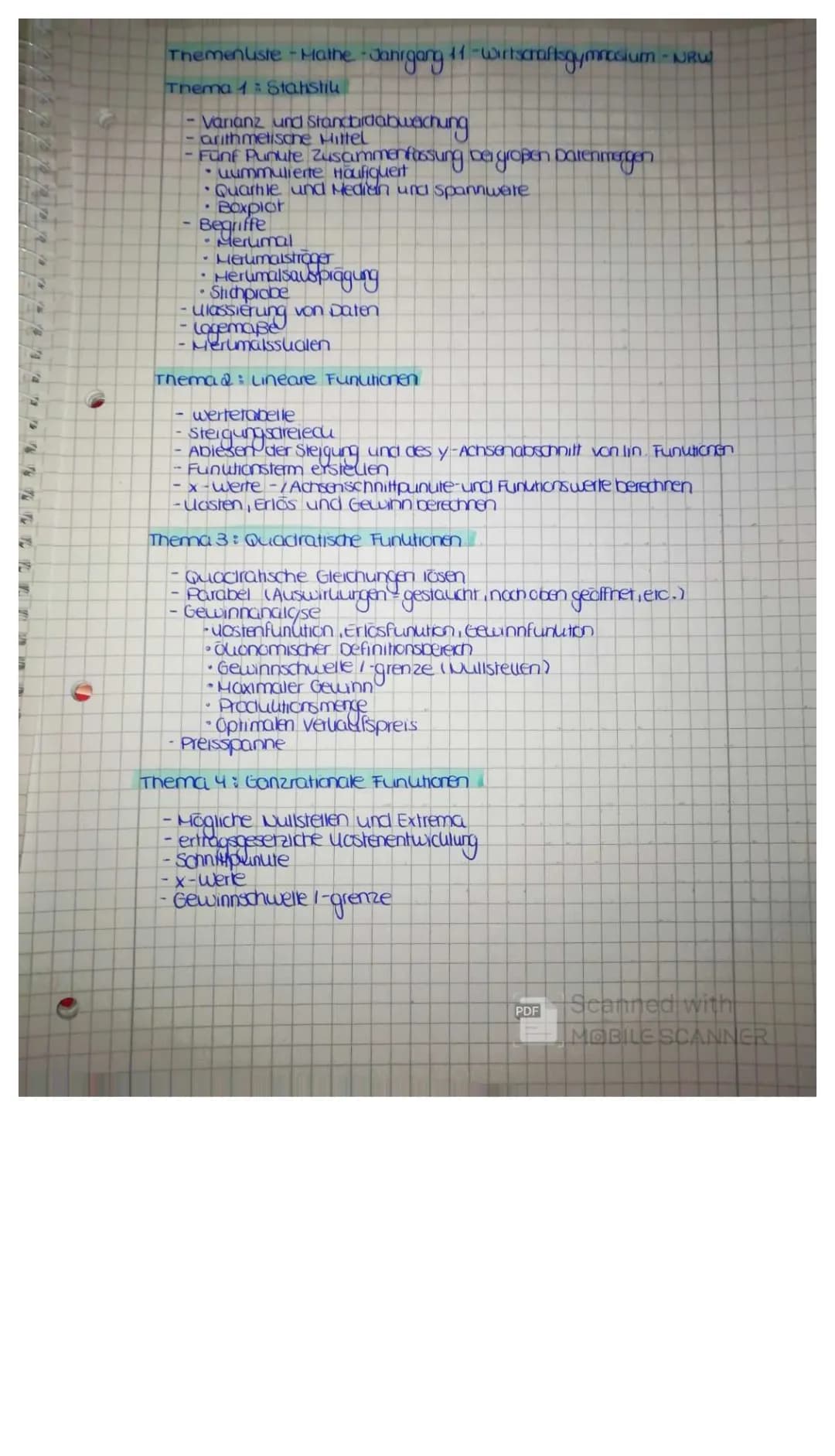Einfache Statistik und Quadratische Funktionen: Merkblatt für die 11. Klasse Gymnasium Bayern