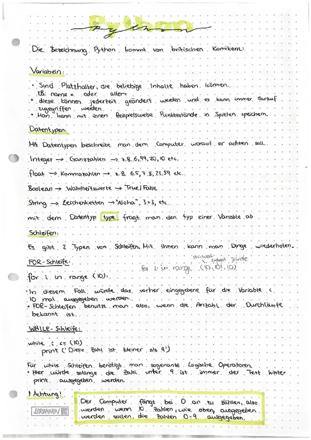 Die Bezeichnung Python kommt von
britischen
Komikem:
Variabeln
• Sind Platzhalter, die beliebige Inhalte haben können..
ZB: name =
oder alte
