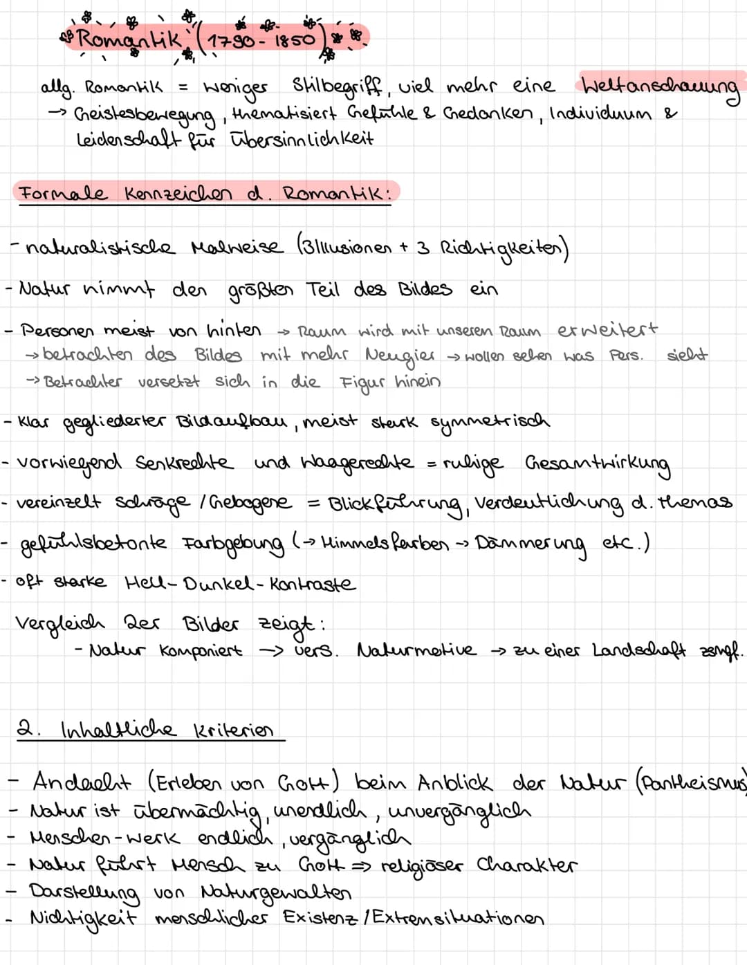 of
& Romantik (1790-1850**
allg. Romantik = weniger Stilbegriff, viel mehr eine Weltanschauung
Geistesbewegung, thematisiert Gefühle & Gedan