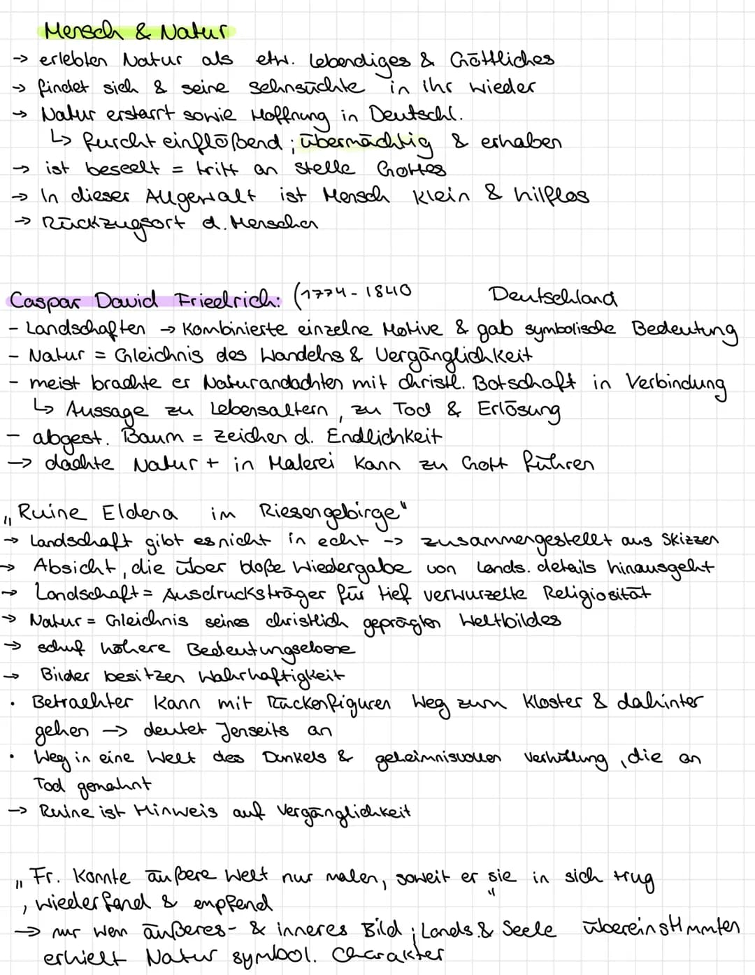 of
& Romantik (1790-1850**
allg. Romantik = weniger Stilbegriff, viel mehr eine Weltanschauung
Geistesbewegung, thematisiert Gefühle & Gedan
