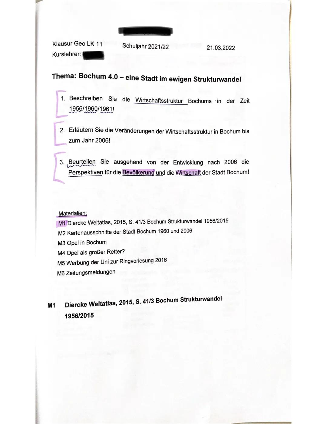 KLAUSTURE
Geographic (K
Thema: Bochum 4.0 - eine Stadt im
Fachlehrer
Wortanzahl: 577
Aufg
A1:
X11
1 :
207
Aufg. 2
95
Aufg. 3 : 270
- EO
-Bed