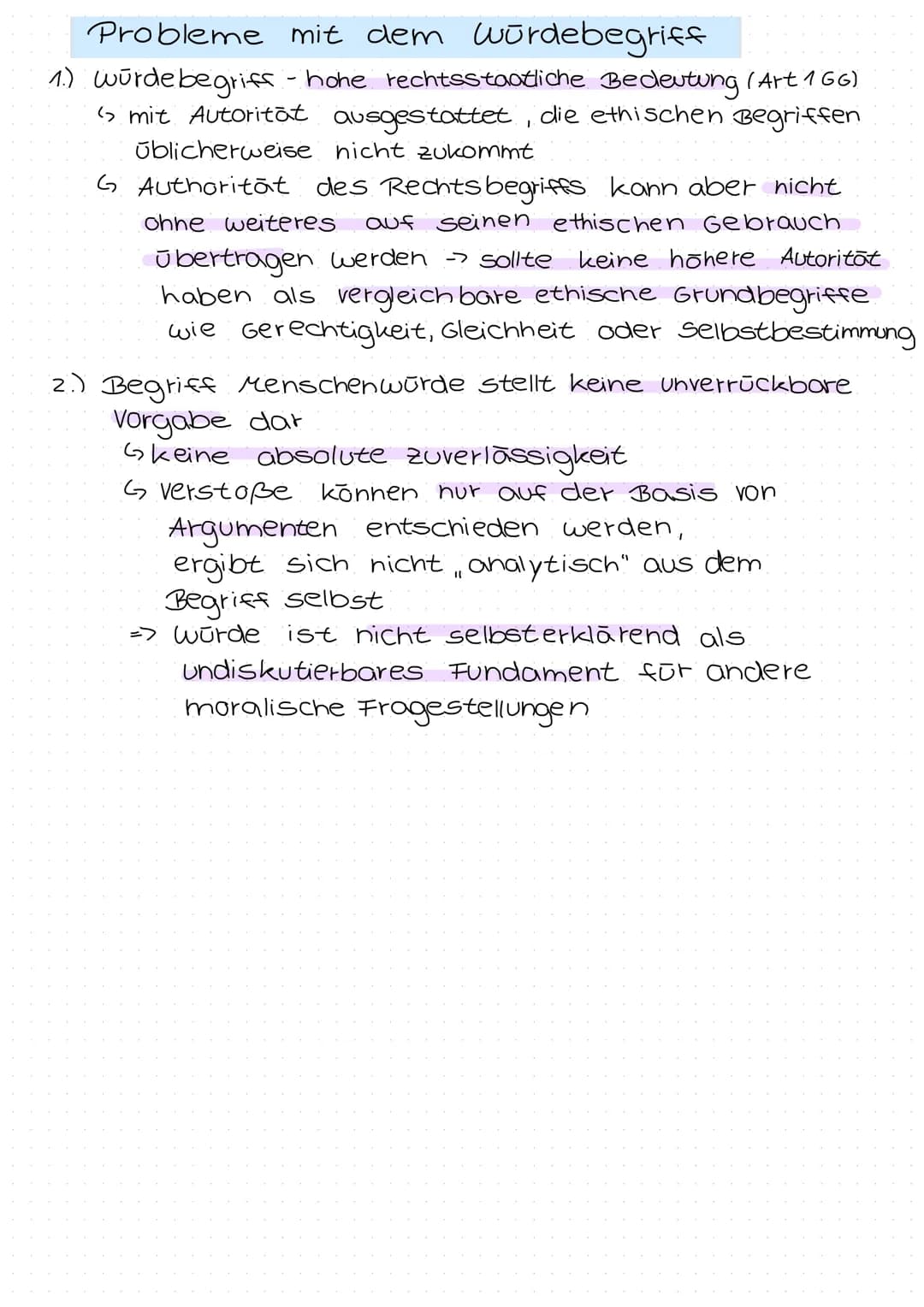 Menschenwürde.
würde nach kant
- würde als wesensmerkmal der Menschheit
würde hat keinen Preis
(Mensch) ist über jeden Preis erhaben, selbst