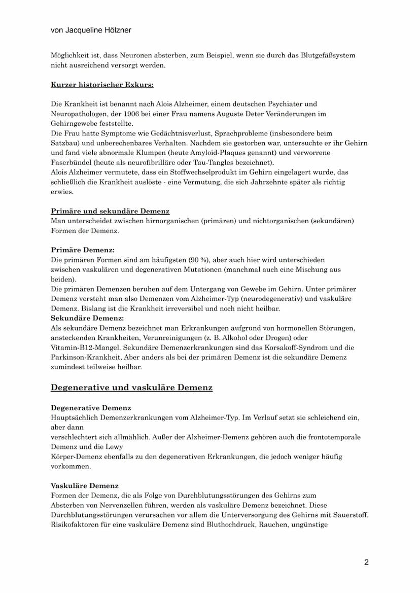 von Jacqueline Hölzner
Alzheimer
Einleitung
Aufgrund des demografischen Wandels, der Tatsache, dass die Menschen immer älter werden,
vor all