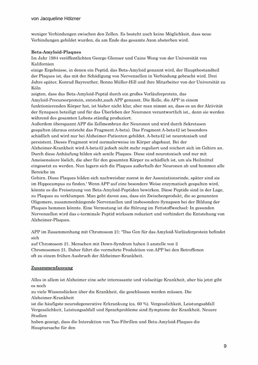 von Jacqueline Hölzner
Alzheimer
Einleitung
Aufgrund des demografischen Wandels, der Tatsache, dass die Menschen immer älter werden,
vor all