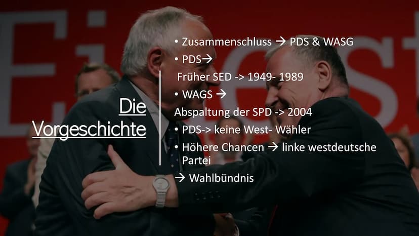 DIE LINKE. Was erwartet euch heute ?
Die Linke Partei
Die Parteivorsitzende
Die Vorgeschichte
Ziele der Partei Die Linke Partei
Gründung →16