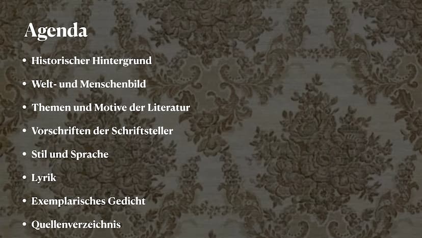 BAROCK
1600-1700
Zeitspanne tiefer Widersprüche
PRÄSENTIERT VON MELEK KAPLAN Agenda
Historischer Hintergrund
• Welt- und Menschenbild
• Vors
