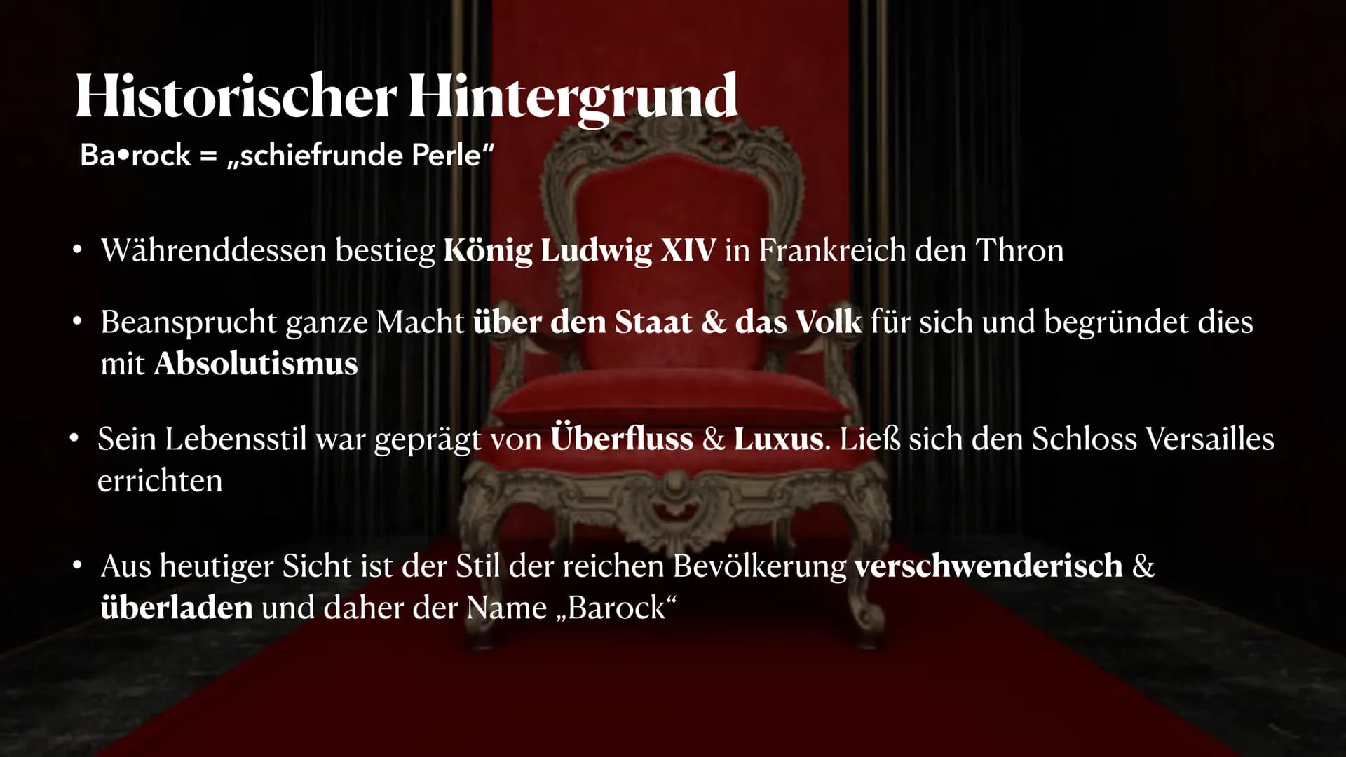 BAROCK
1600-1700
Zeitspanne tiefer Widersprüche
PRÄSENTIERT VON MELEK KAPLAN Agenda
Historischer Hintergrund
• Welt- und Menschenbild
• Vors
