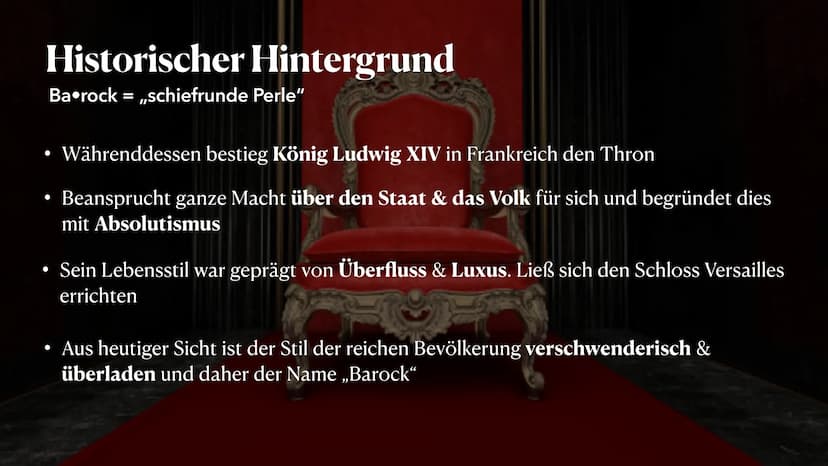 BAROCK
1600-1700
Zeitspanne tiefer Widersprüche
PRÄSENTIERT VON MELEK KAPLAN Agenda
Historischer Hintergrund
• Welt- und Menschenbild
• Vors