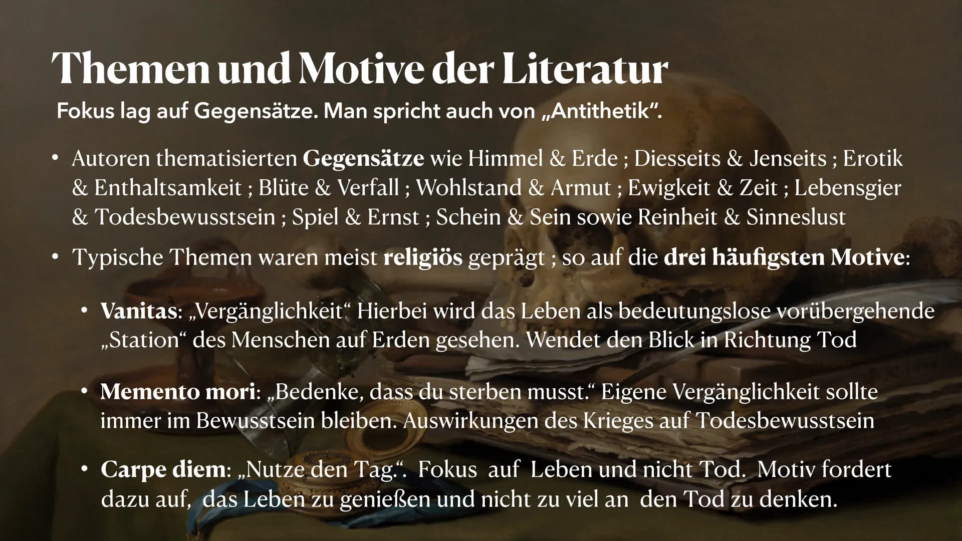 BAROCK
1600-1700
Zeitspanne tiefer Widersprüche
PRÄSENTIERT VON MELEK KAPLAN Agenda
Historischer Hintergrund
• Welt- und Menschenbild
• Vors
