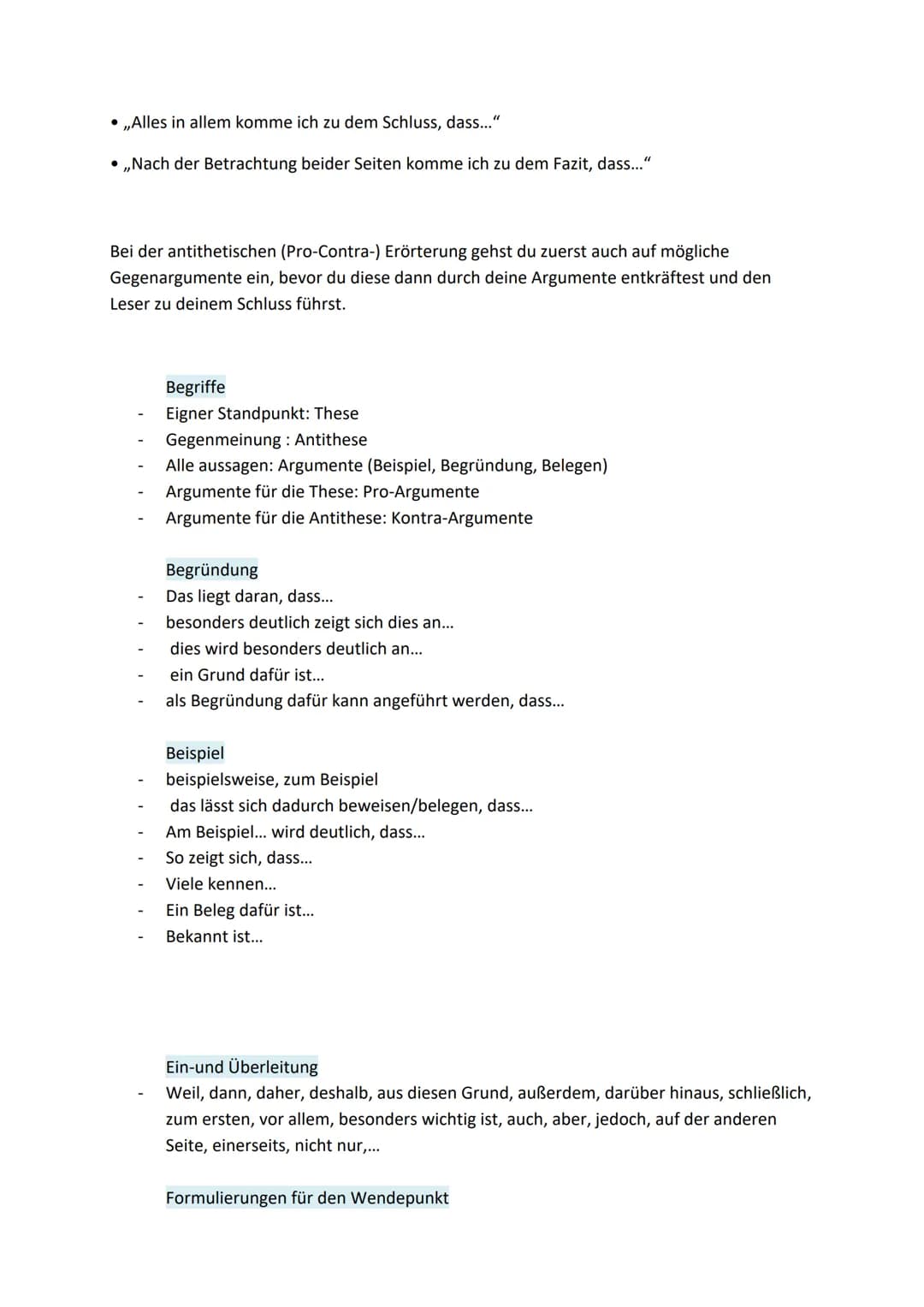 Deutsch
Antithetische Erörterung
Einleitung
• Zweifellos ist ... ein Thema, über das oft in den Medien berichtet wird.
• in letzter Zeit wir