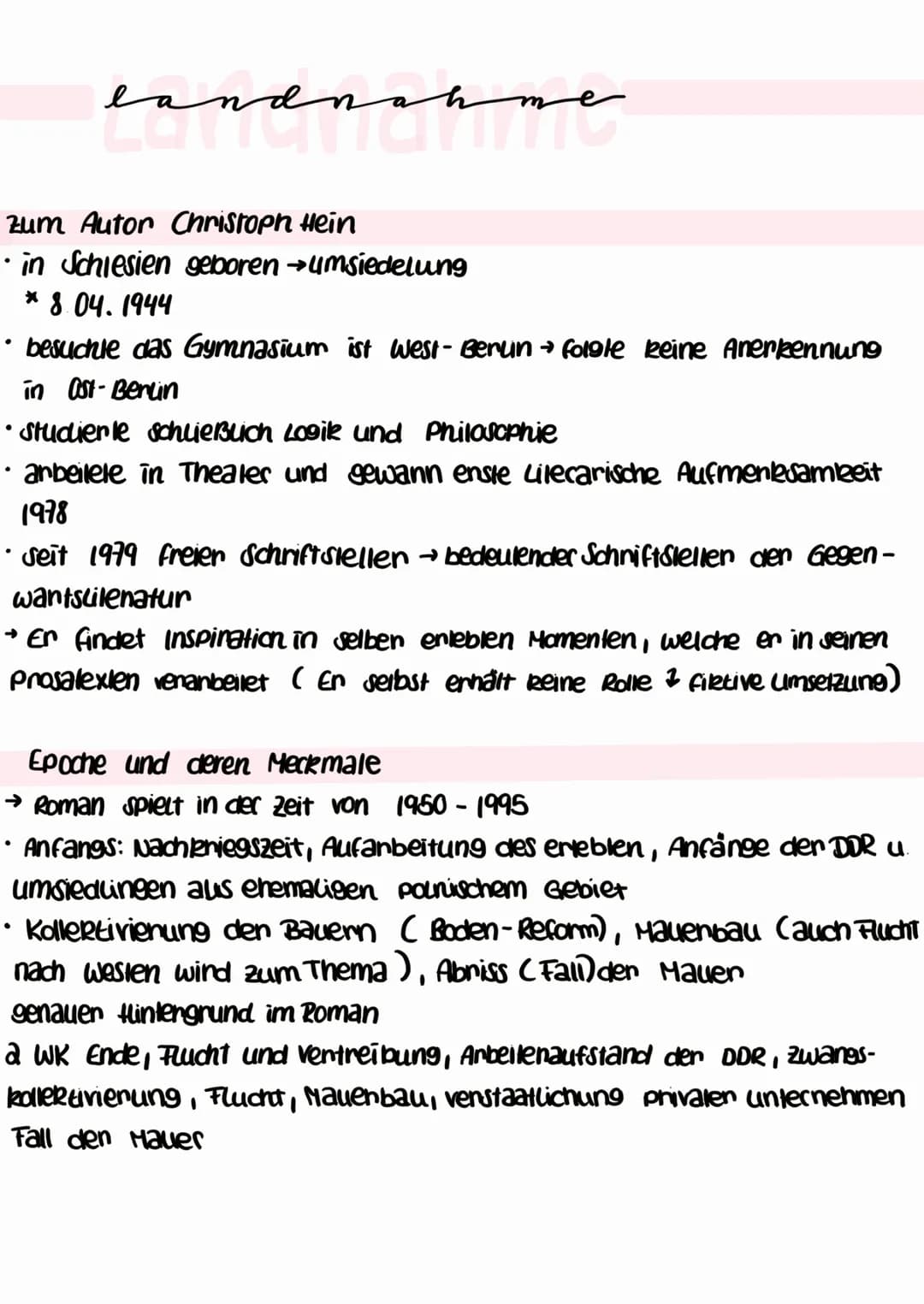 Candnahme
zum Autor Christoph Hein
• in Schlesien geboren → umsiedelung
*8.04.1944
besuchle das Gymnasium ist west-Berun → folgte keine Aner