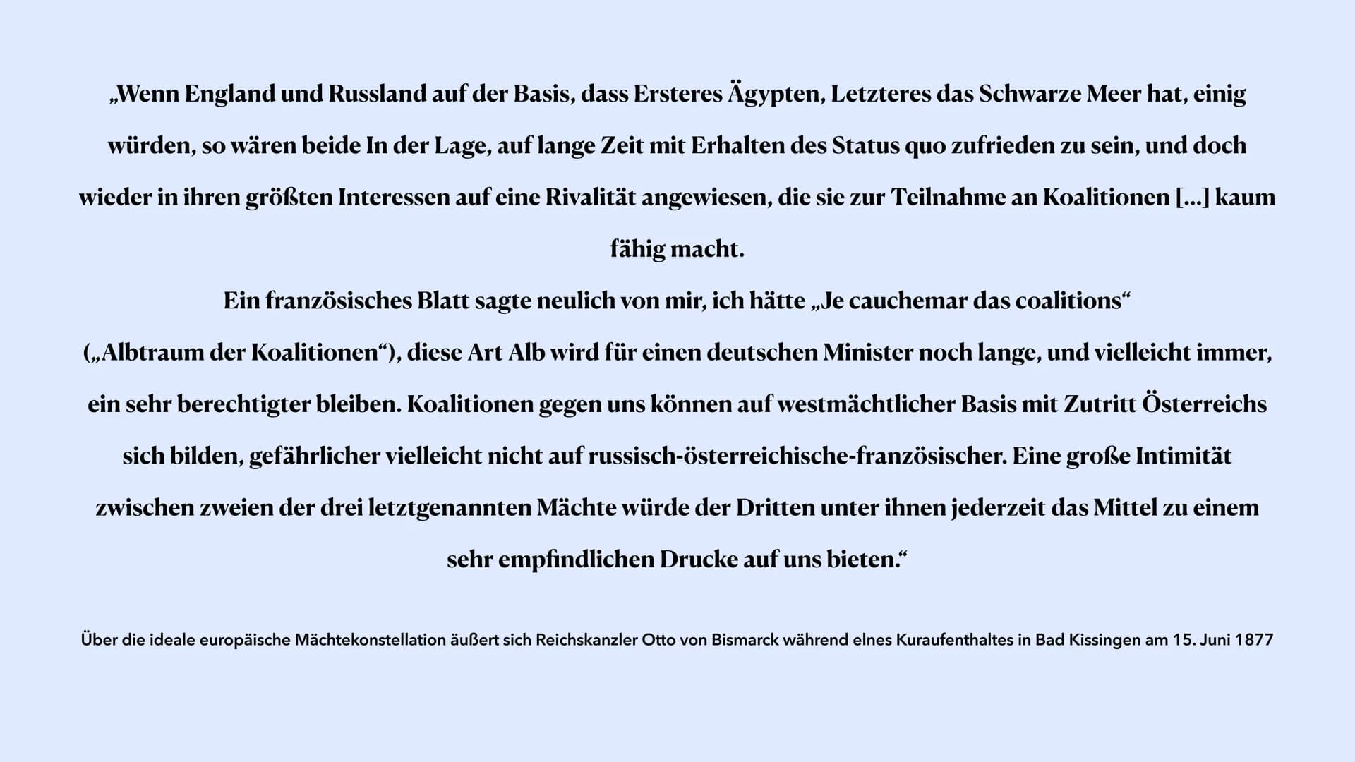 Bismarcks Bündnissystem
Otto von Bismarck
Malena Trapp, 5.1.22 ●
●
●
●
Bündnissystem
●
• Einzelne Bündnisse
Ausgangslage
Außenpolitik Bismar