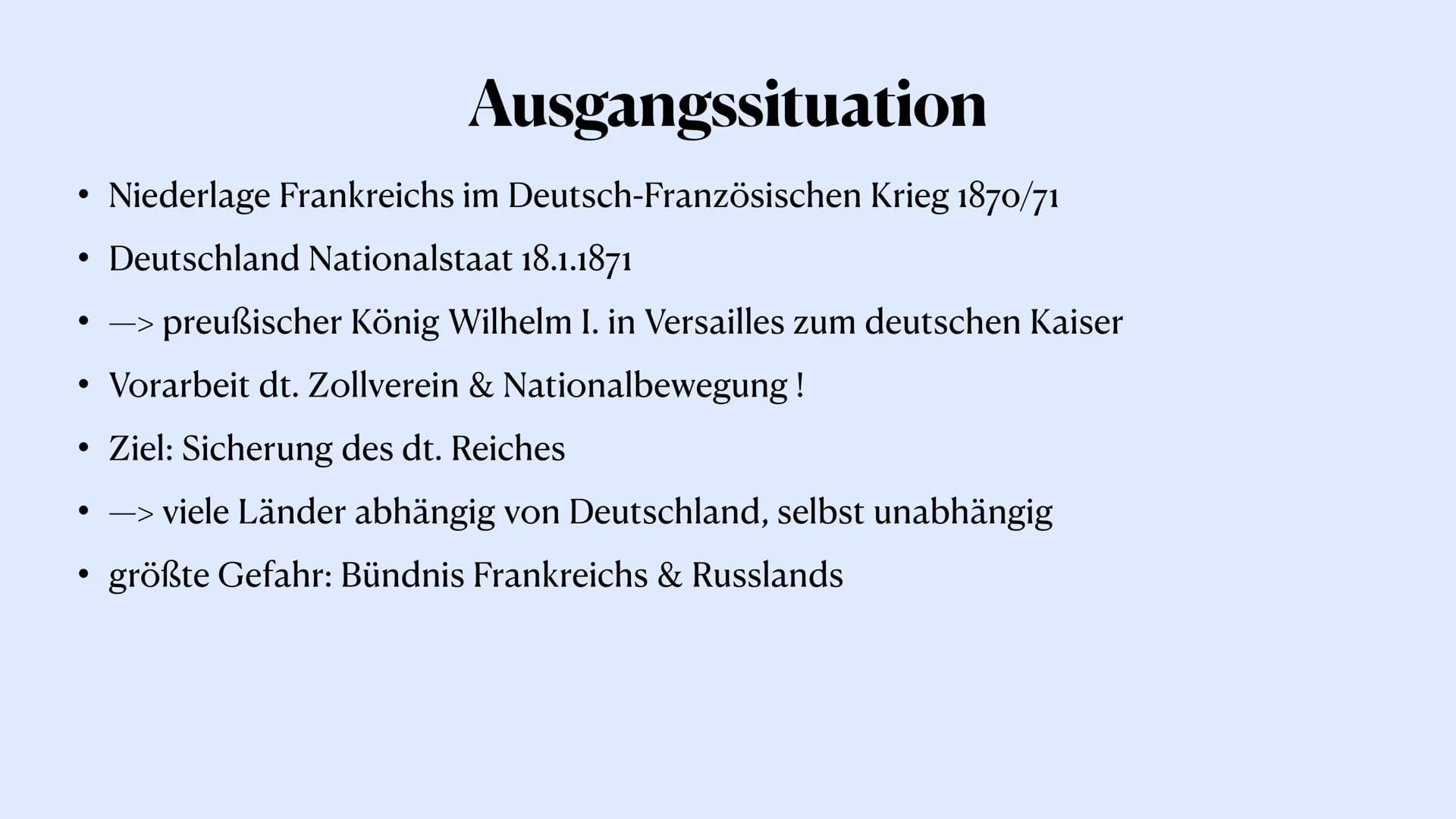 Bismarcks Bündnissystem
Otto von Bismarck
Malena Trapp, 5.1.22 ●
●
●
●
Bündnissystem
●
• Einzelne Bündnisse
Ausgangslage
Außenpolitik Bismar