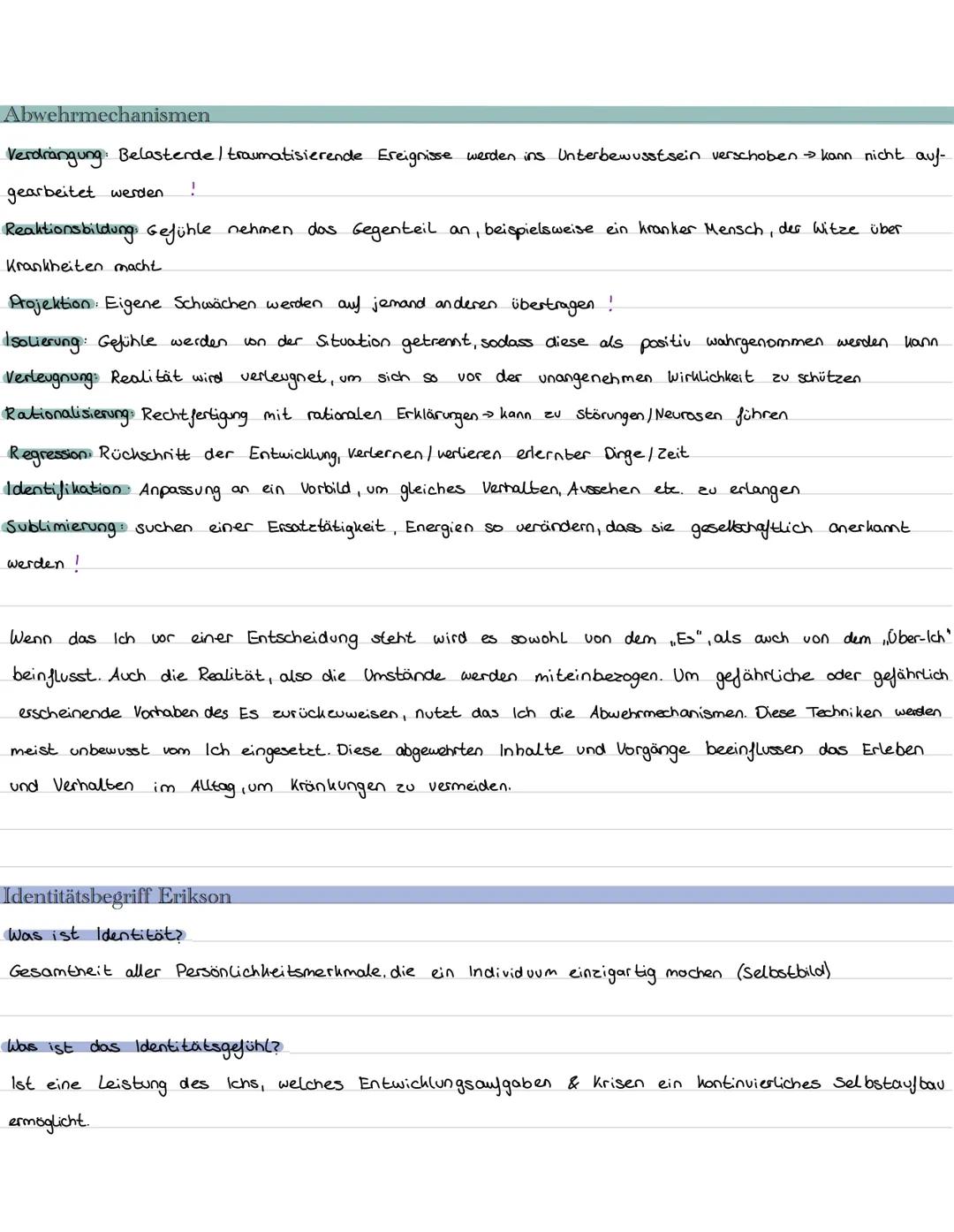 Eisbergmodell
Bewusstsein
Vorbewusst
sein
Unbewusstes
Instanzenmodell
ÜBER ICH
ICH
Lernzettel Klausur
Das Unbewusste ist eine regelmäßige un