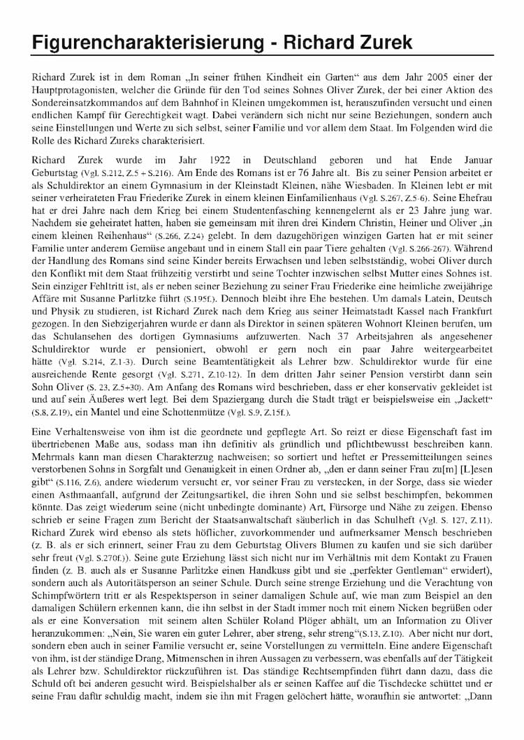 Know Figurencharakterisierung Richard Zurek, In seiner frühen Kindheit ein Garten thumbnail