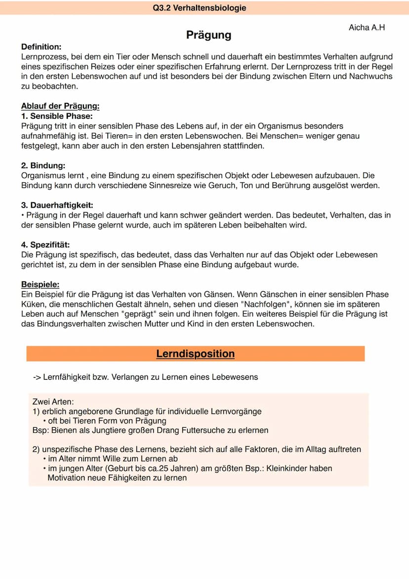 Q3.2 Verhaltensbiologie
Lernformen
Klassische Konditionierung nach Pawlow
Die klassische Konditionierung nach Pawlow beschreibt einen Lernpr