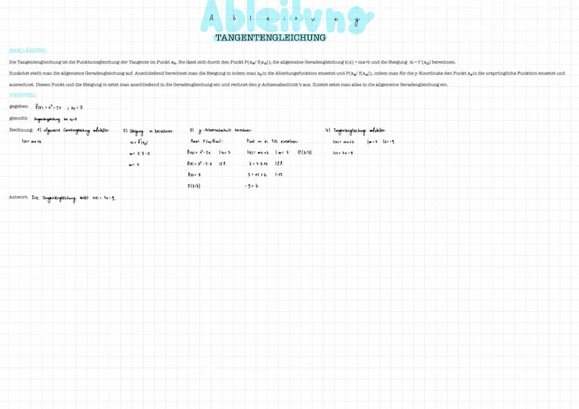 ERKLÄRUNG:
ABLEITUNGSFUNKTION (H-MEHODE)
Die Ableitungsfunktion lässt sich auf mit verschiedenen Regeln bestimmen. Allerdings lässt sich die