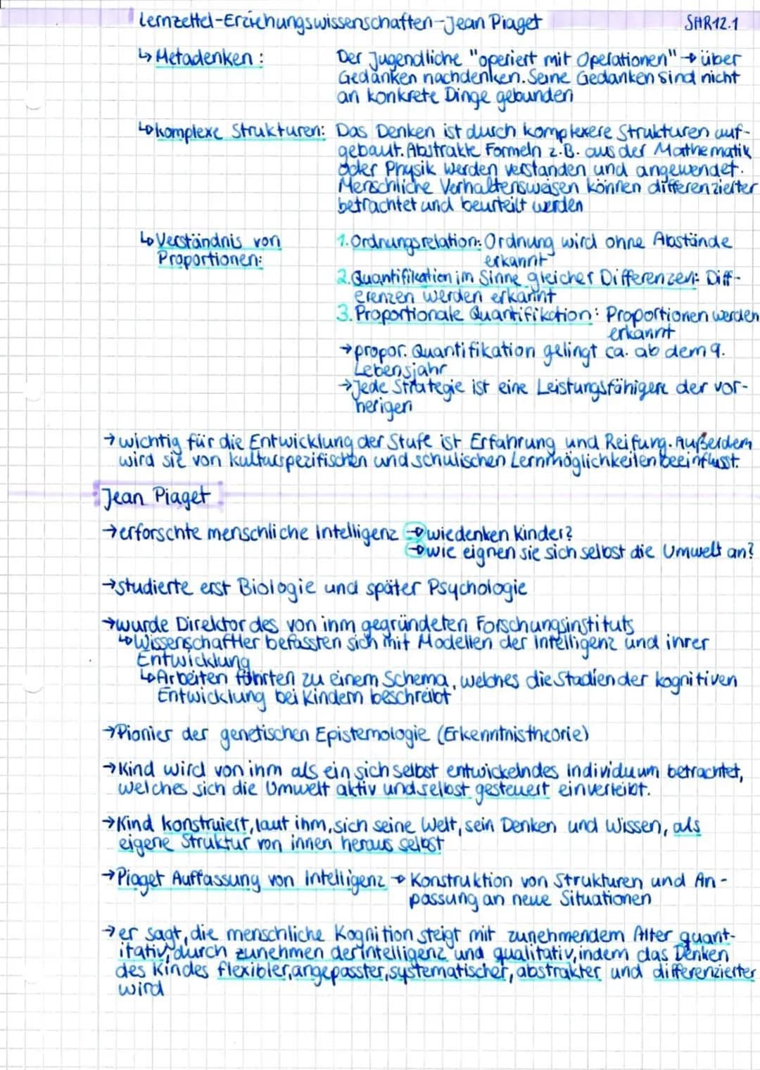 Lemzettel-Erdehungswissenschaften-Jean Piaget
Inhalte:
Modell der kognitiven Entwicklung
→→Jean Piaget
allgemeine Grund annahmen
Modell der 