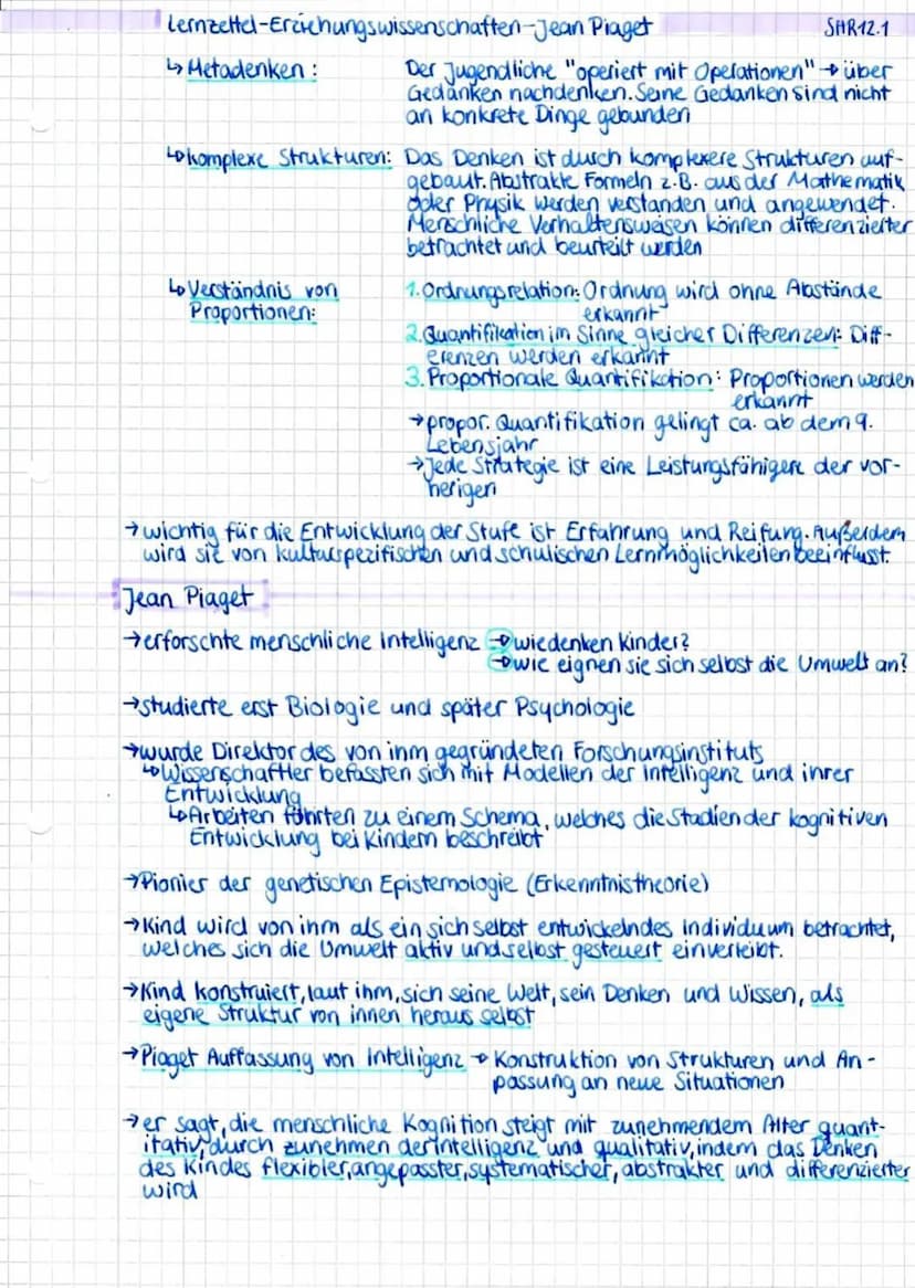 Lemzettel-Erdehungswissenschaften-Jean Piaget
Inhalte:
Modell der kognitiven Entwicklung
→→Jean Piaget
allgemeine Grund annahmen
Modell der 