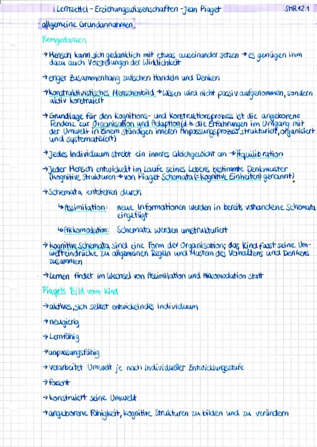 Lemzettel-Erdehungswissenschaften-Jean Piaget
Inhalte:
Modell der kognitiven Entwicklung
→→Jean Piaget
allgemeine Grund annahmen
Modell der 
