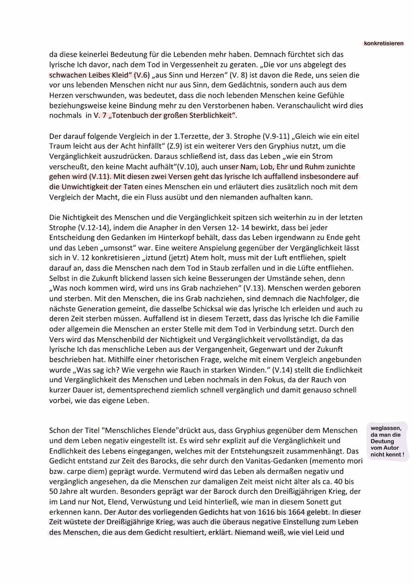 Menschliches Elende (Andreas Gryphius) - Gedichtanalyse
Das Gedicht ,,Menschliches Elende" von Andreas Gryphius aus dem Jahre 1663 befasst s