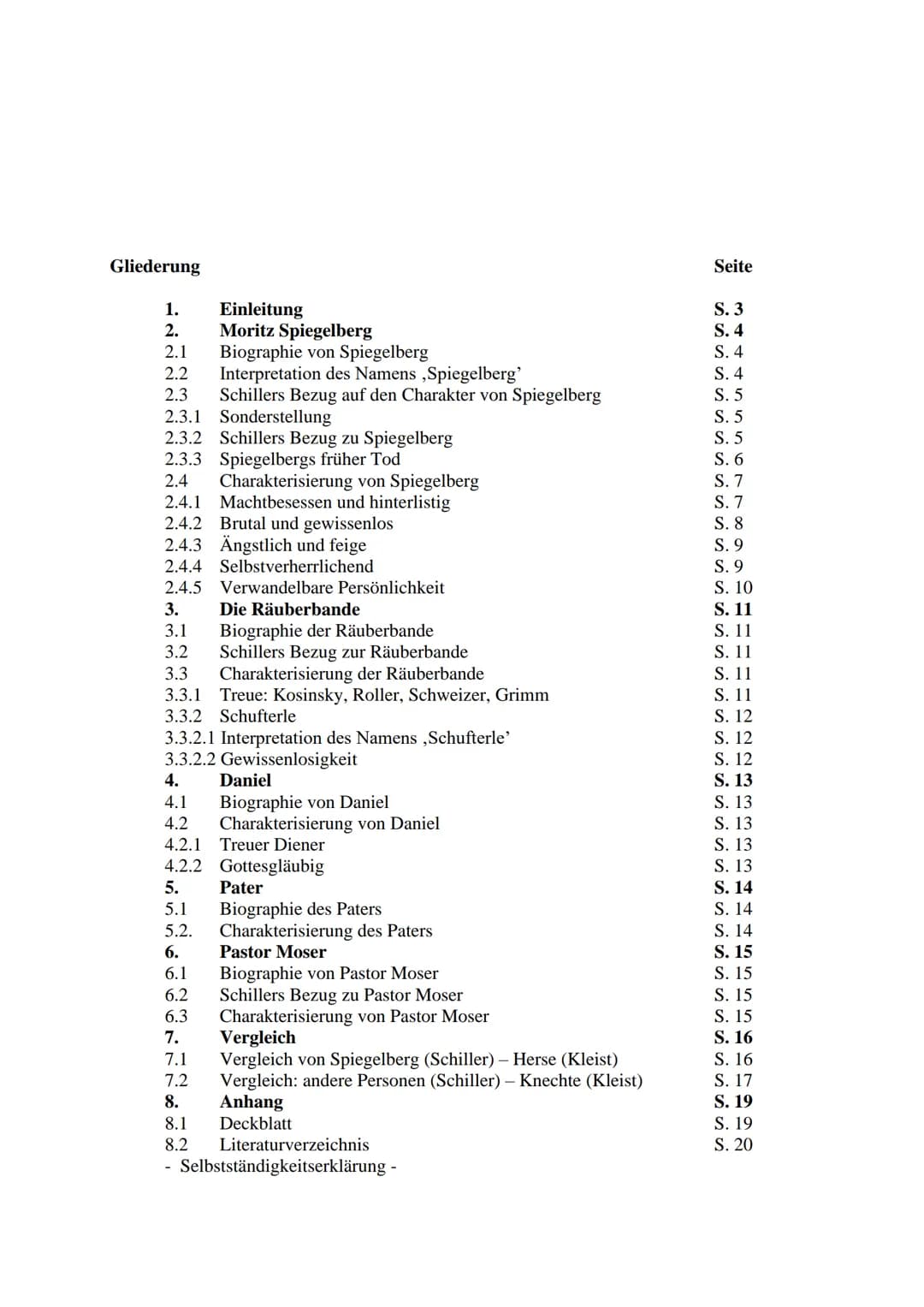 Gliederung
1.
Einleitung
2.
Moritz Spiegelberg
2.1
Biographie von Spiegelberg
2.2
Interpretation des Namens ,Spiegelberg'
2.3 Schillers Bezu