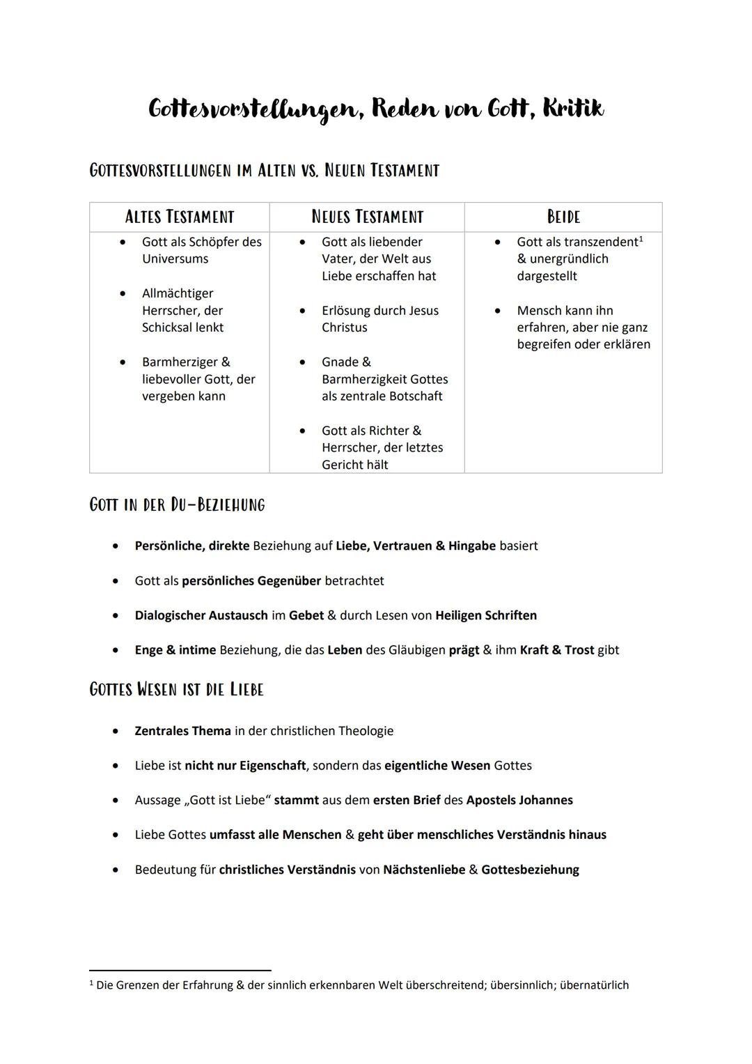 GOTTESVORSTELLUNGEN IM ALTEN VS. NEUEN TESTAMENT
●
Gottesvorstellungen, Reden von Gott, Kritik
ALTES TESTAMENT
●
●
Gott als Schöpfer des
Uni