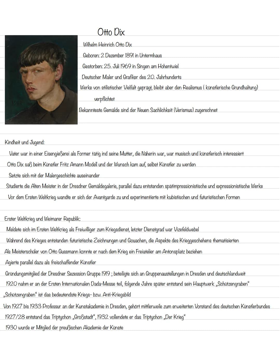 Otto Dix
Wilhelm Heinrich Otto Dix
Geboren: 2 Dezember 1891 in Untermhaus
Gestorben: 25. Juli 1969 in Singen am Hohentwiel
Deutscher Maler u