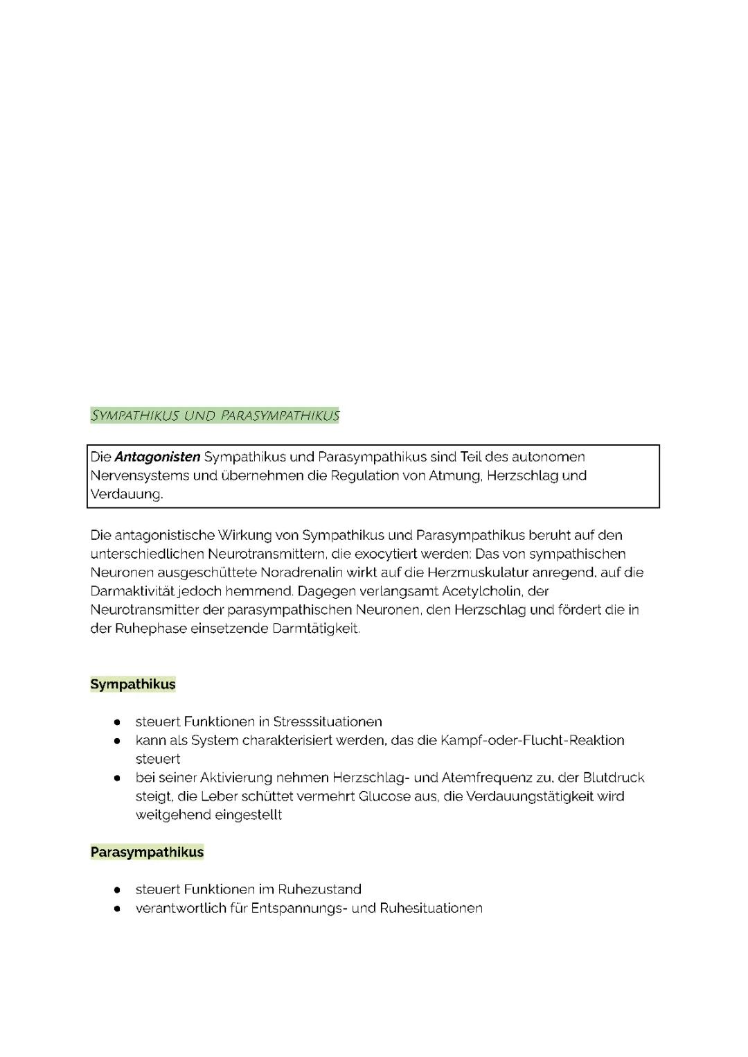 Neurobiologie - Sympathikus und Parasympathikus