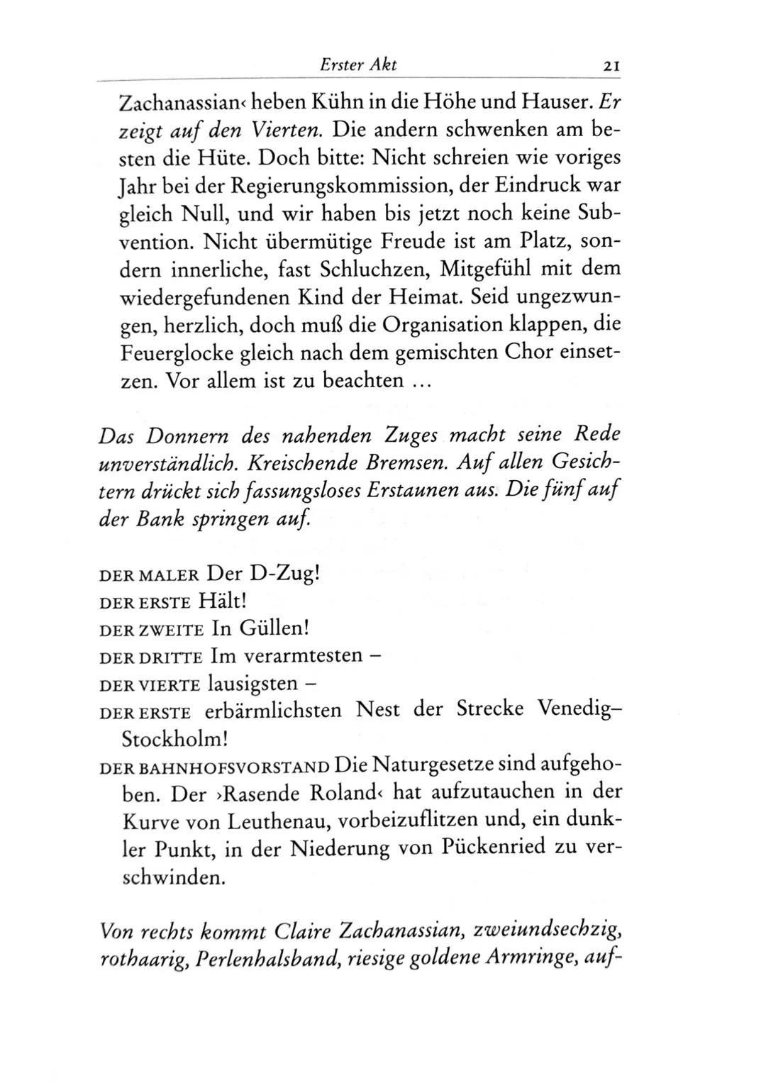 Die Besucher
Personen
Claire Zachanassian, geb. Wäscher
Multimillionärin (Armenian-Oil)
Ihre Gatten VII-IX
Der Butler
Toby } kaugummikauend
