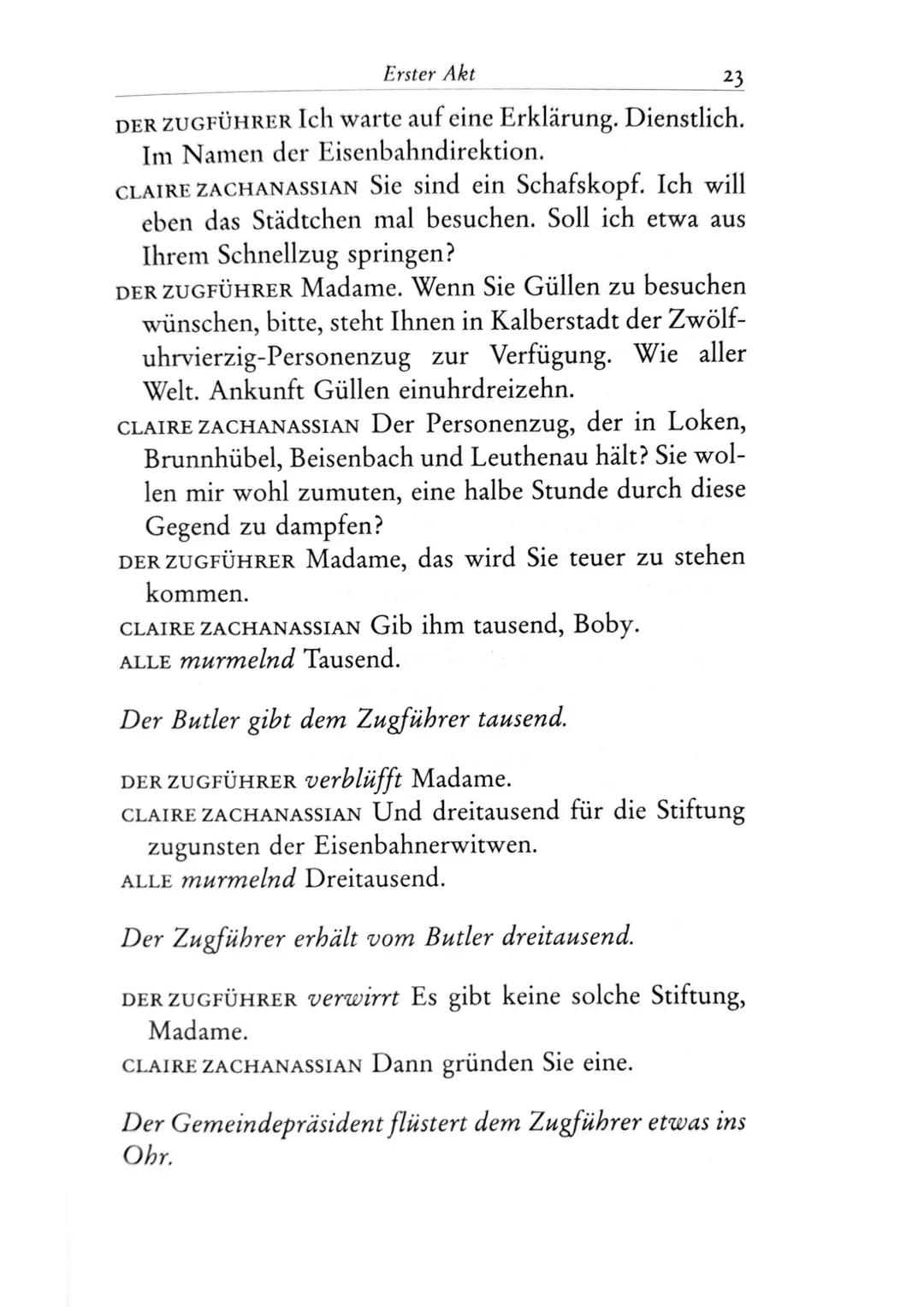 Die Besucher
Personen
Claire Zachanassian, geb. Wäscher
Multimillionärin (Armenian-Oil)
Ihre Gatten VII-IX
Der Butler
Toby } kaugummikauend
