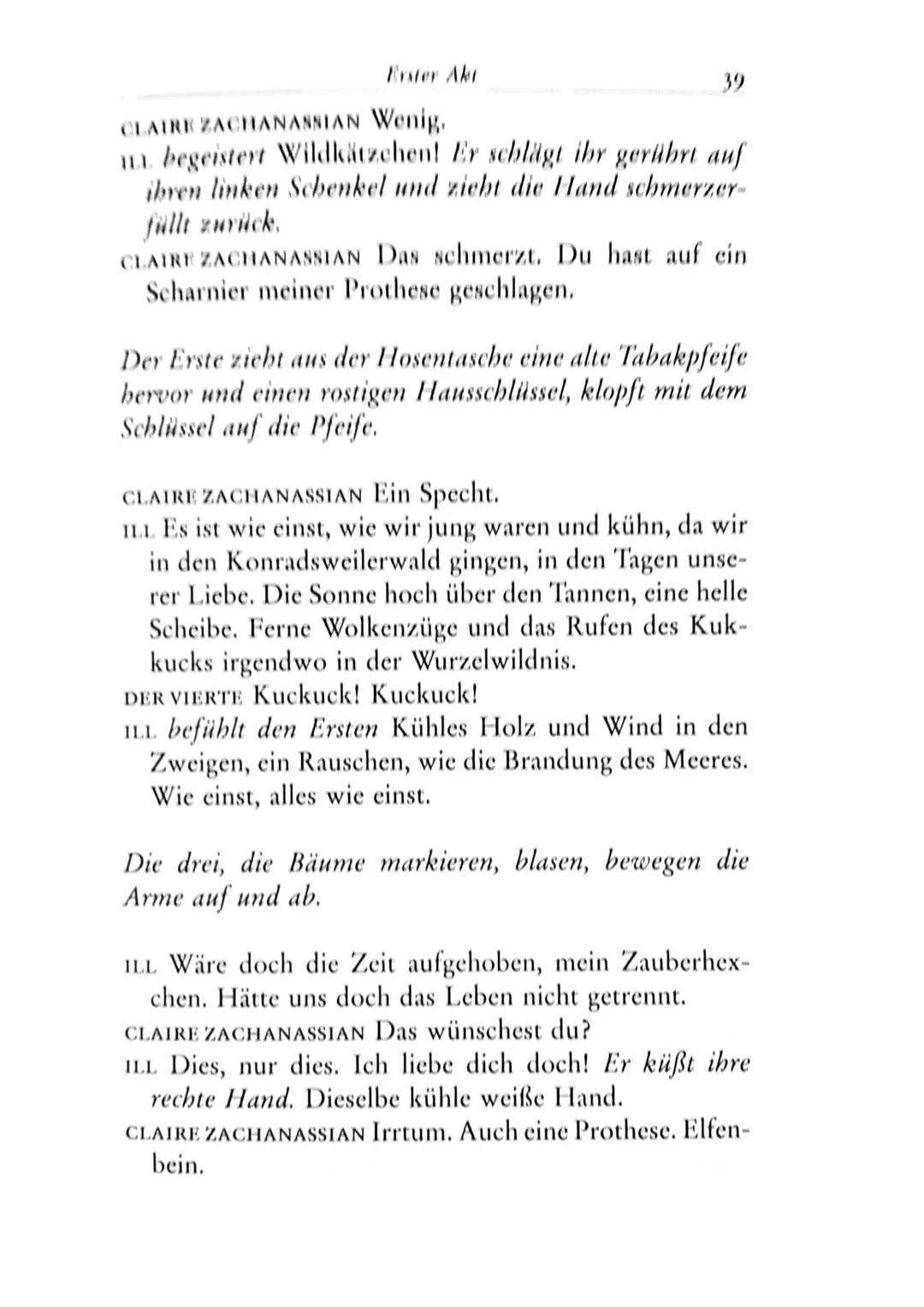 Die Besucher
Personen
Claire Zachanassian, geb. Wäscher
Multimillionärin (Armenian-Oil)
Ihre Gatten VII-IX
Der Butler
Toby } kaugummikauend
