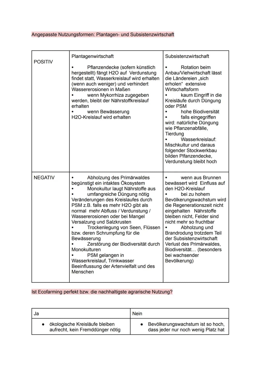 Subsistenz- und Plantagenwirtschaft
Merkmale von Plantagenwirtschaft
● Großbetriebe mit großen Anbauflächen, hohem Kapitaleinsatz und hoher
