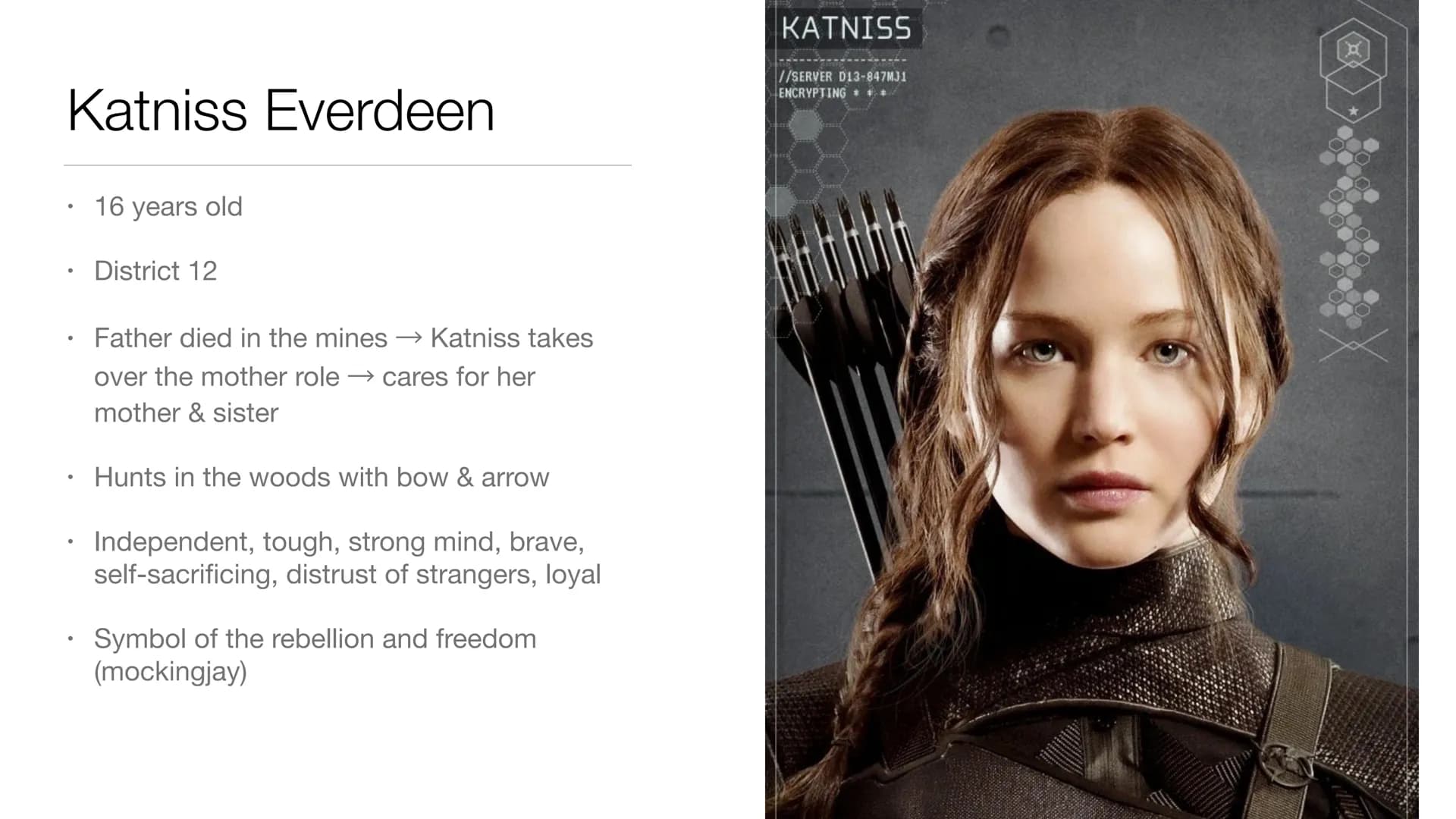 The Hunger
Games Table of contents
General information
Content of the book → Storyline
• Katniss Everdeen
Utopia / Dystopia
Dystopian elemen