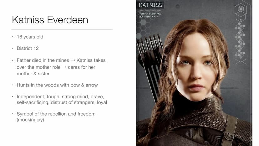 The Hunger
Games Table of contents
General information
Content of the book → Storyline
• Katniss Everdeen
Utopia / Dystopia
Dystopian elemen