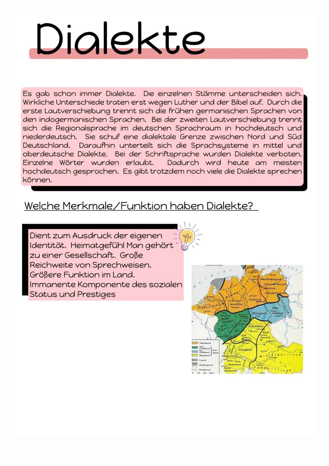 Dialekte
Es gab schon immer Dialekte. Die einzelnen Stämme unterscheiden sich.
Wirkliche Unterschiede traten erst wegen Luther und der Bibel