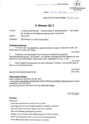 Know Pädagogik LK Klausur, Q1.2, 'Erziehung überflüssig- Schwerstarbeit Erwachsenwerden' Hurrelmann thumbnail