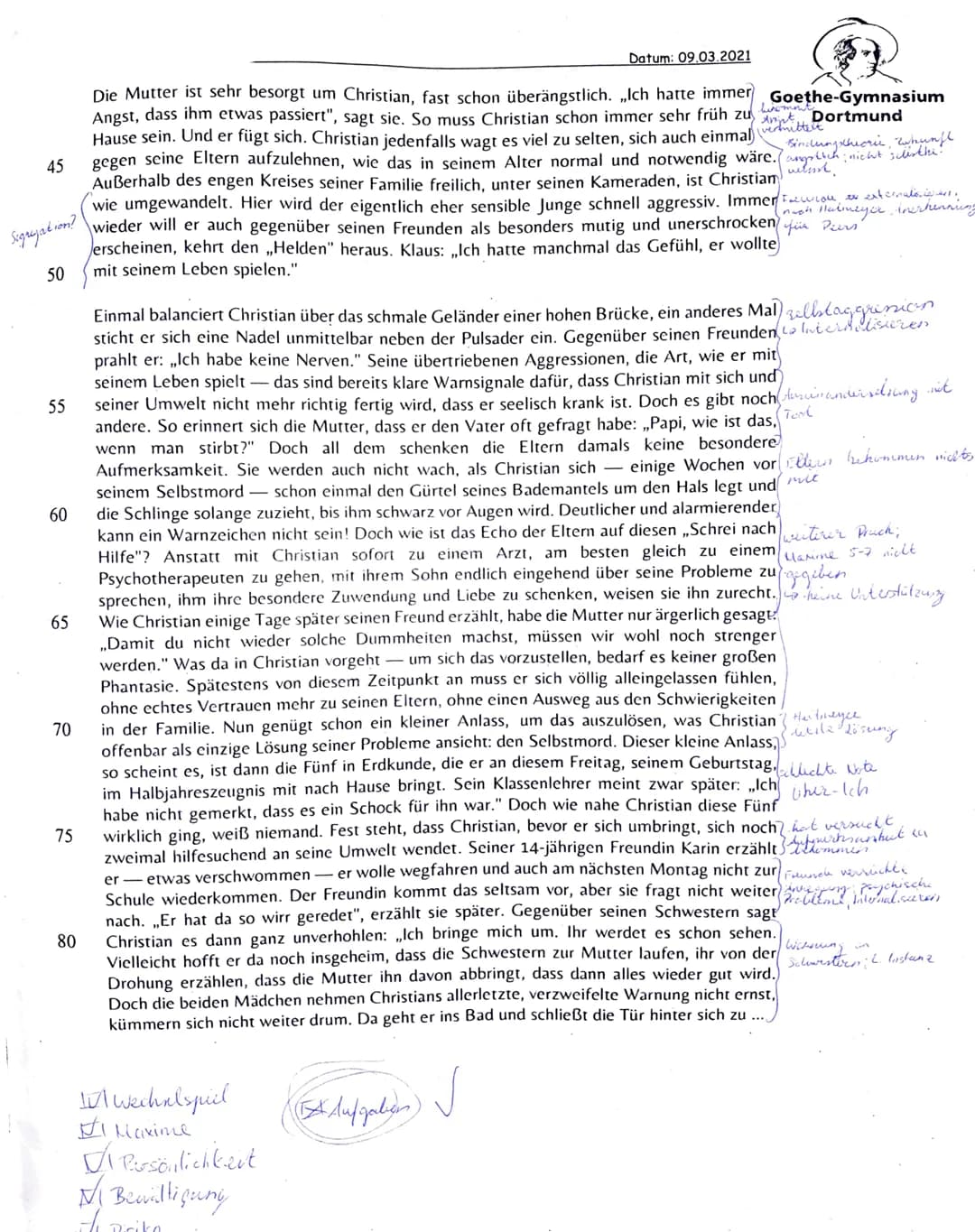 Thema:
Datum:
Zeitdauer:
1.
2.
Datum: 09.03.2021
Aufgabenstellung:
Formuliere den Hauptgedanken, gib die zentralen Aussagen strukturiert wie