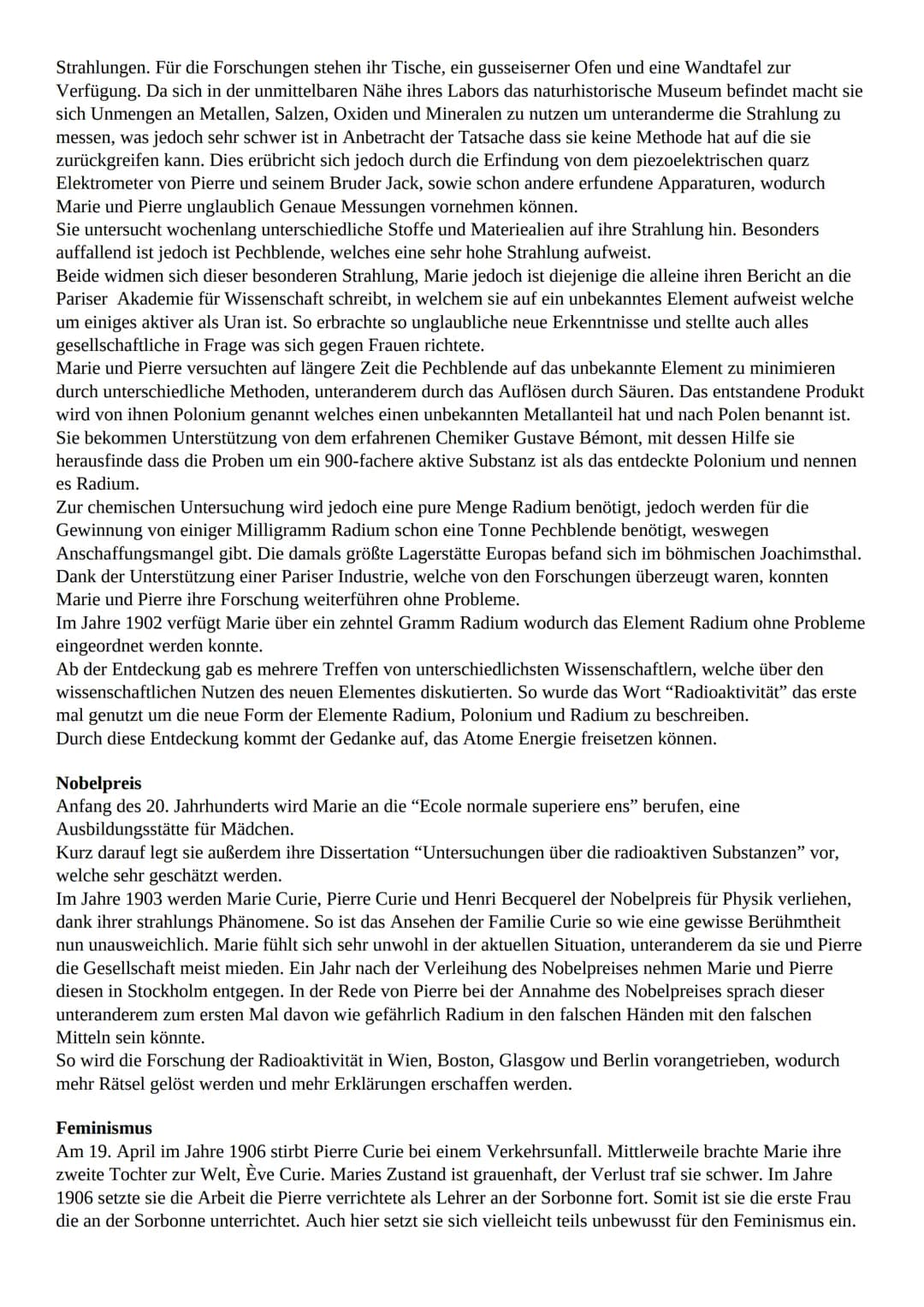 Marie Curie
-Biografie-
Biografie
Marie, geboren Marya, Curie ist in Warschau am 7. November im Jahre 1867 geboren mit ihrem
ursprünglichen 