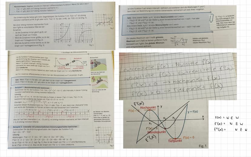 Asymptote, S. 250
Globalverlauf Schreibweise: Für x->
Symmetric
Nullstellen.
Schnittpunkt mit y-Achse
Funktionsuntersuchung
Krümmung
→wendes