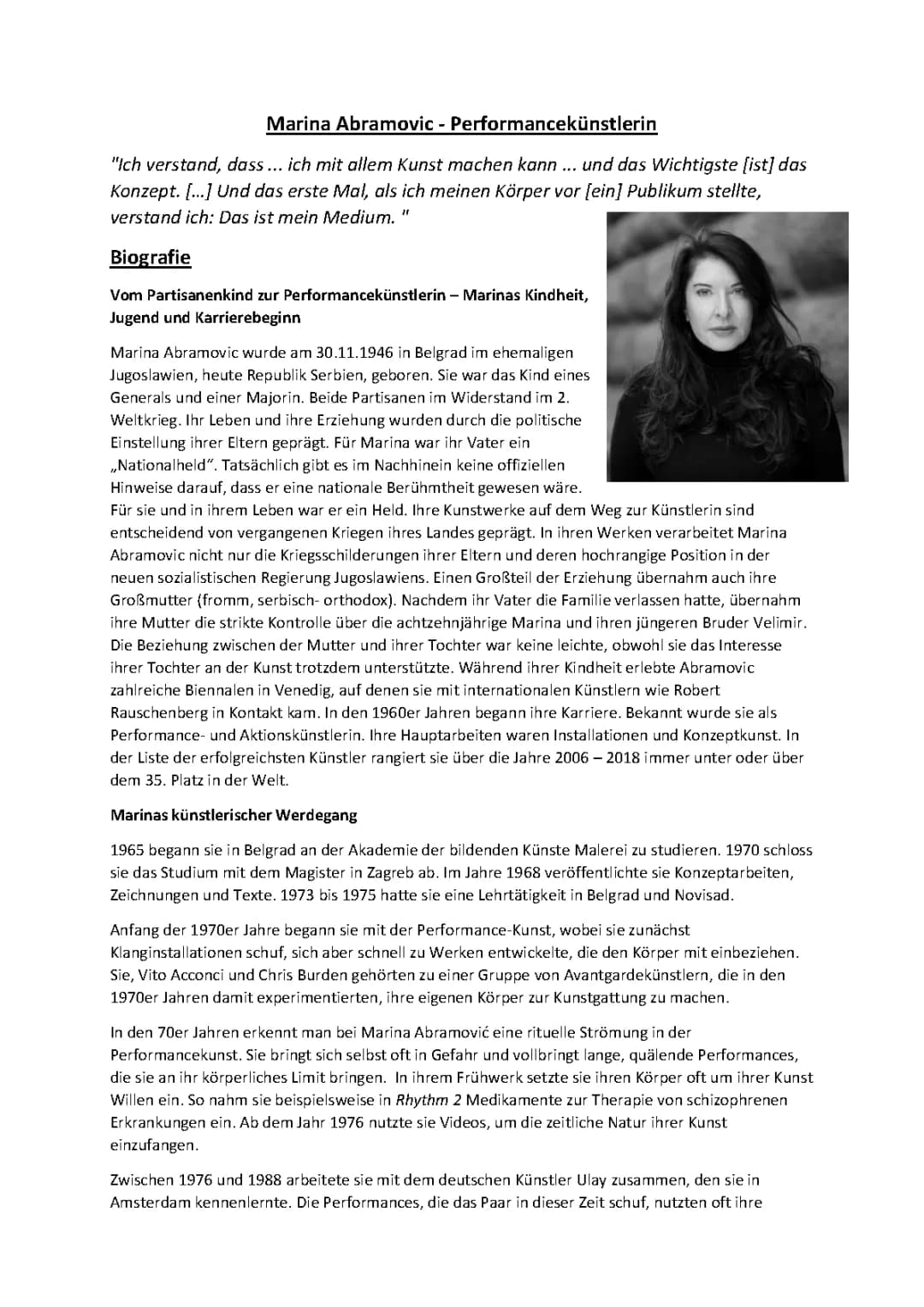 Marina Abramovic - Biografie + 3 Performances