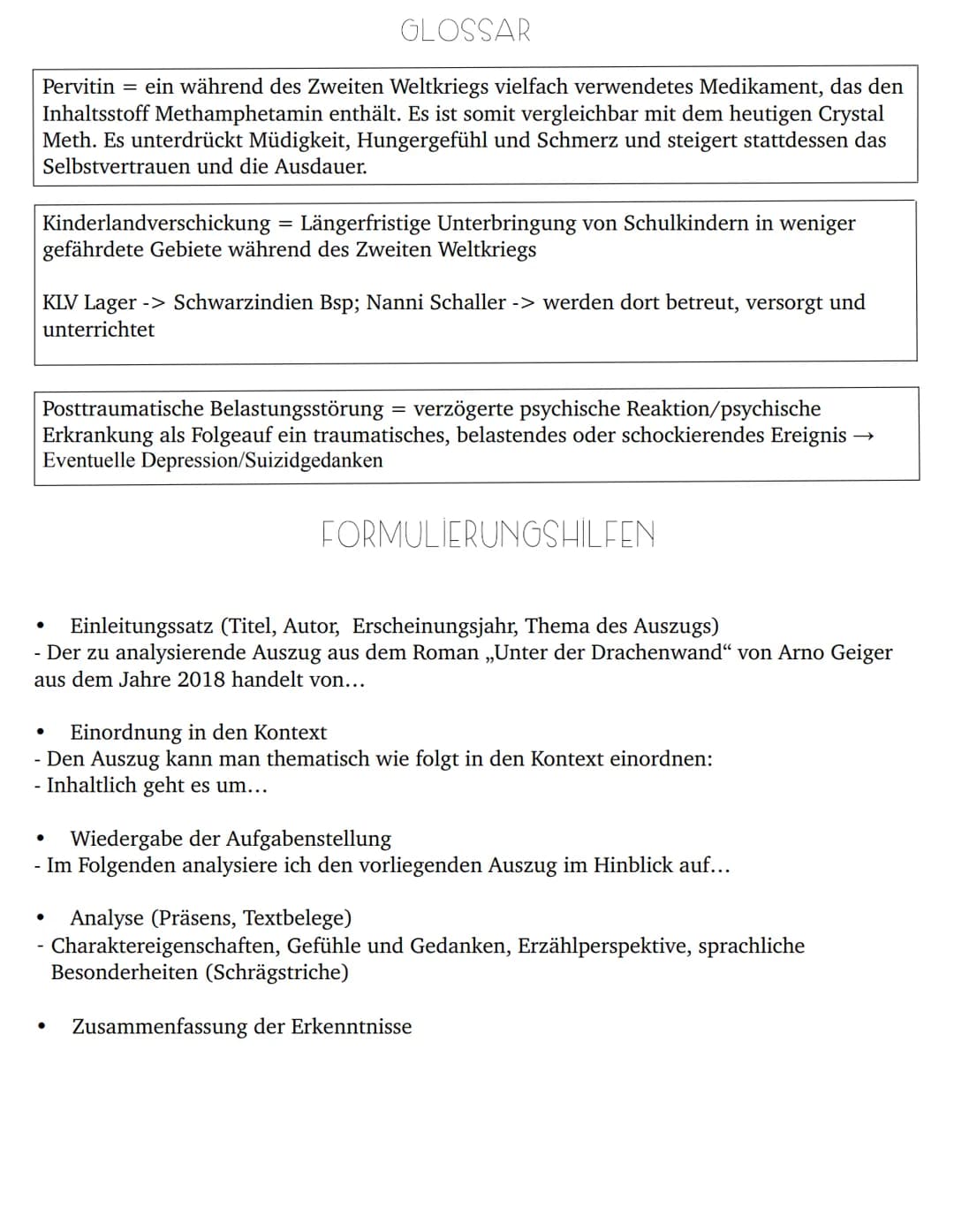 dtv
Arno Geiger
Unter der Drachenwand
Roman
Kapitel 1-6
Veit wird an
der Front be-
handelt;
kehrt nach
Österreich
zurück und
lebt sich in
Mo