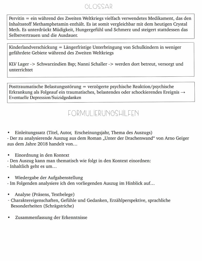dtv
Arno Geiger
Unter der Drachenwand
Roman
Kapitel 1-6
Veit wird an
der Front be-
handelt;
kehrt nach
Österreich
zurück und
lebt sich in
Mo
