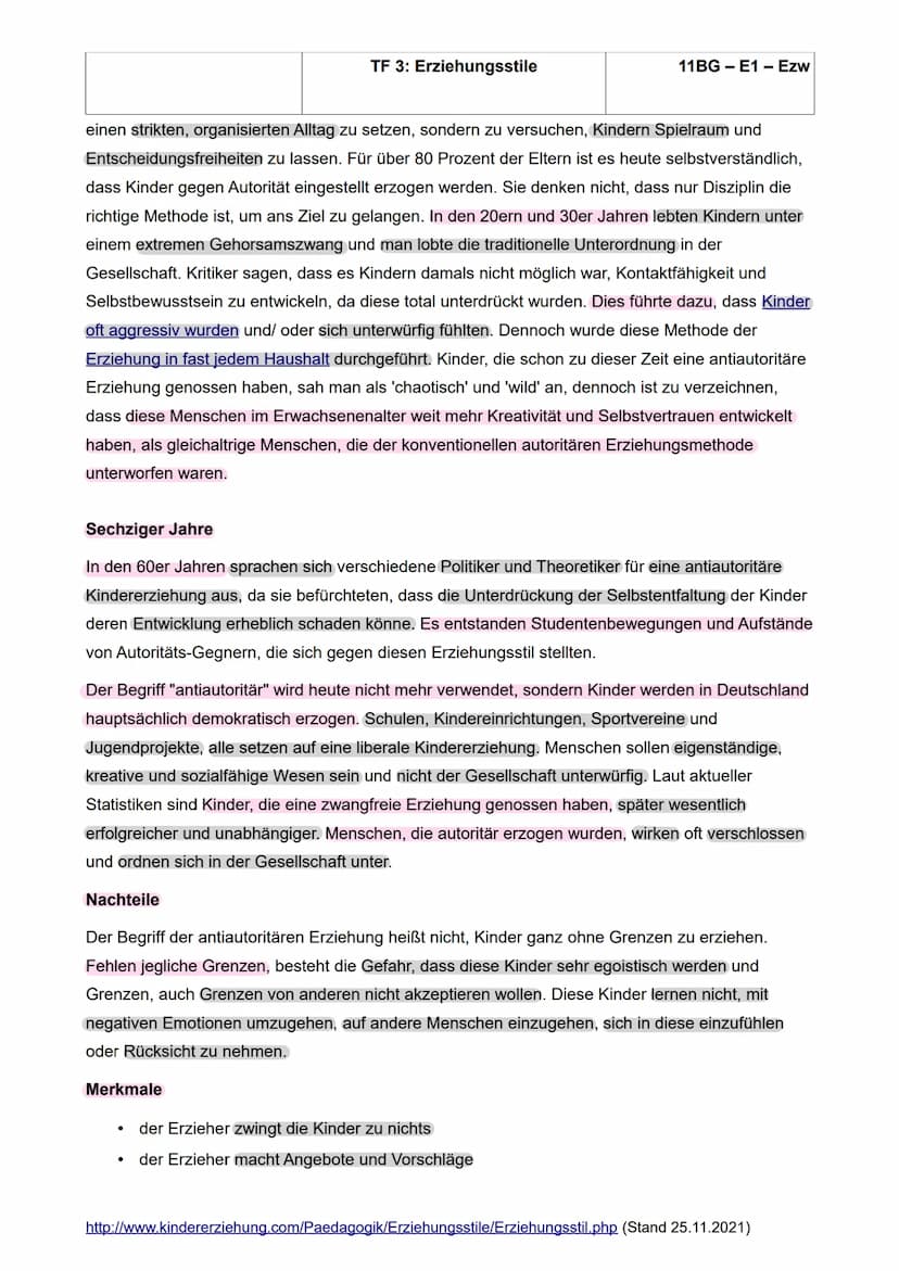 Erziehungsstile
TF 3: Erziehungsstile
11BG-E1 - Ezw
Mit dem Begriff „Erziehungsstil“ meint man die Art und Weise, wie sich Eltern dem Kind g